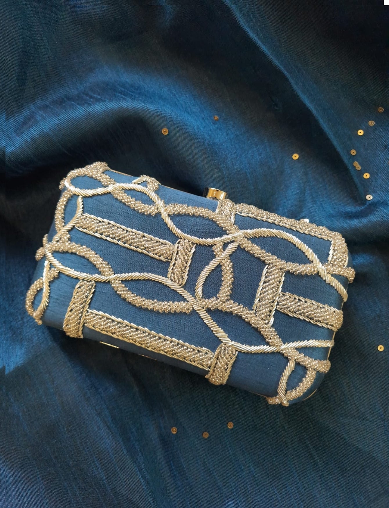 Indo-Zardozi Blue Clutch