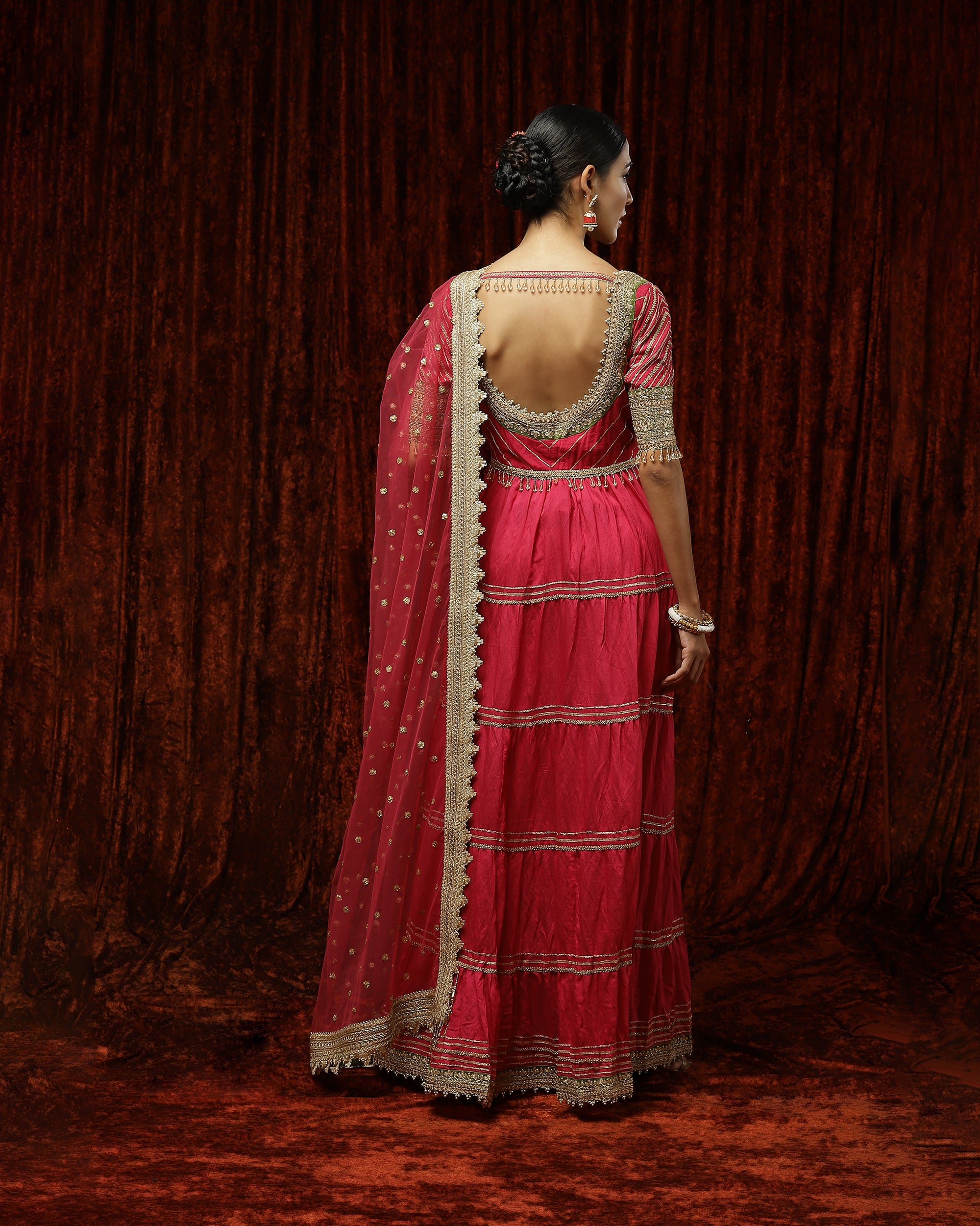 Rani Pink & Oliv Green Anarkali set