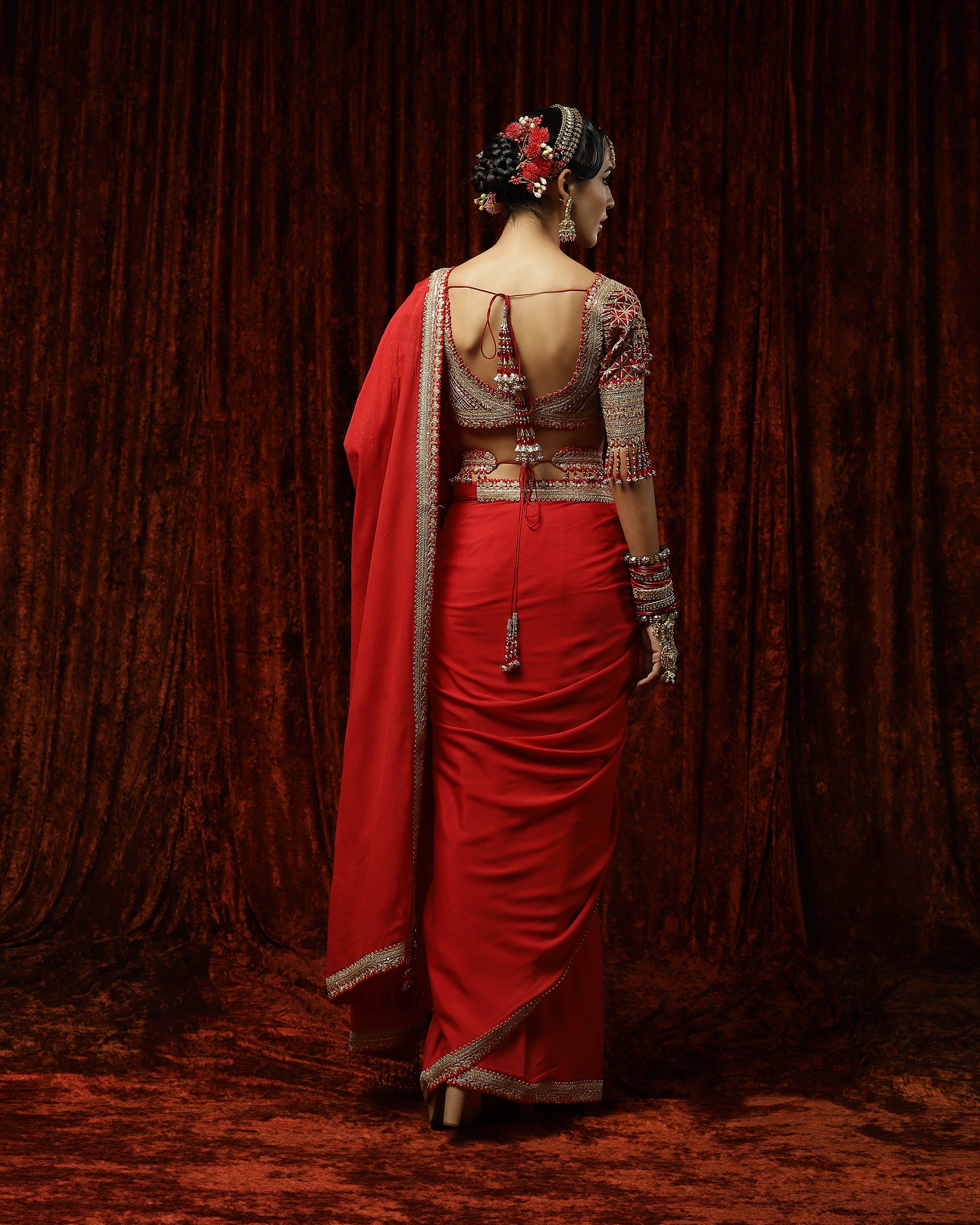 Red , Lal Gulab Saree Saree & Blouse Set