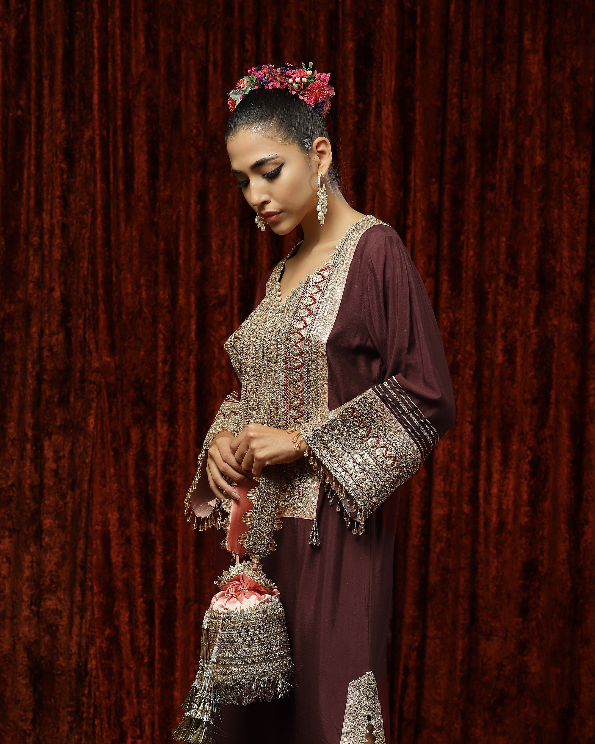 Maroon & Baby Pink Kurta Kaftan