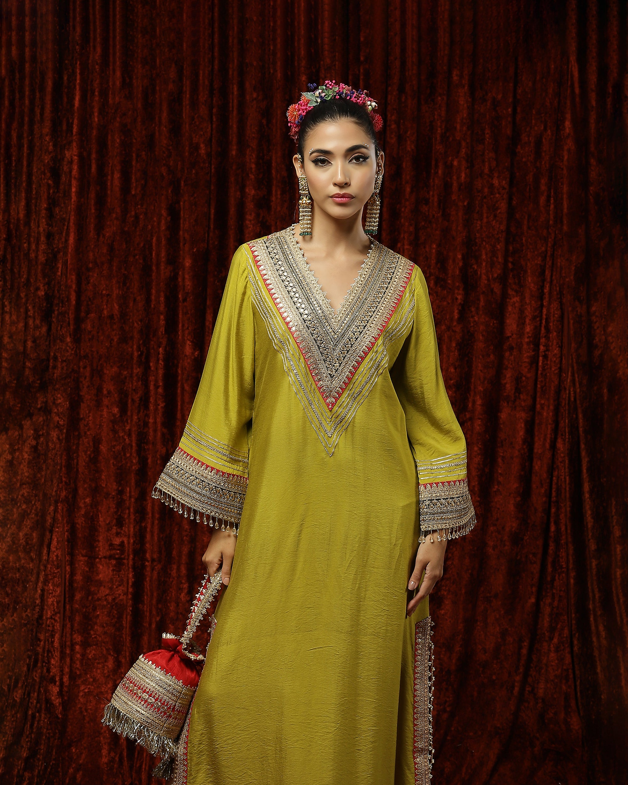 Lemon Green & Rani Pink, Mehandi Green Kurta Kaftan