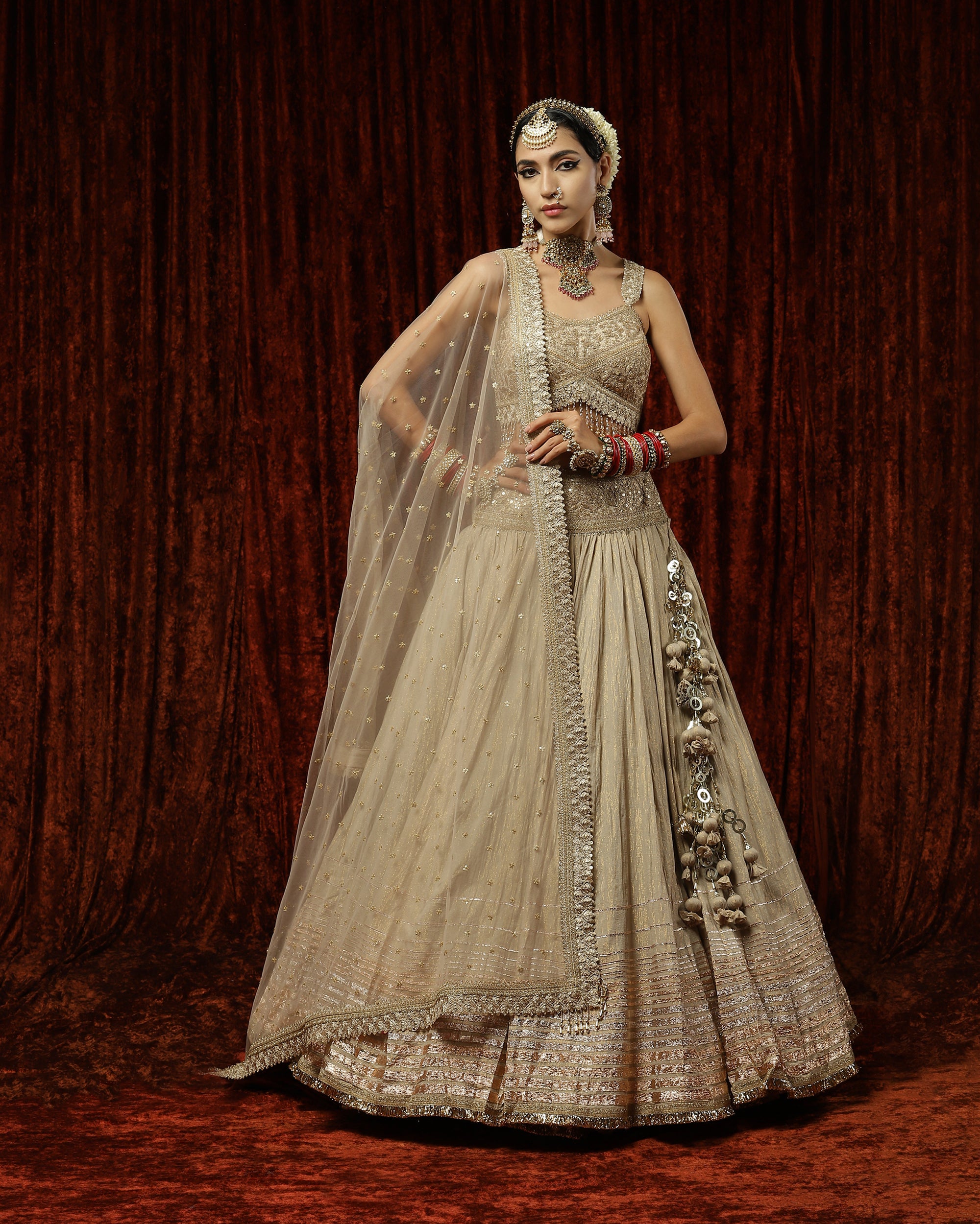 Light Gold Crinkle Gota Lehenga Set