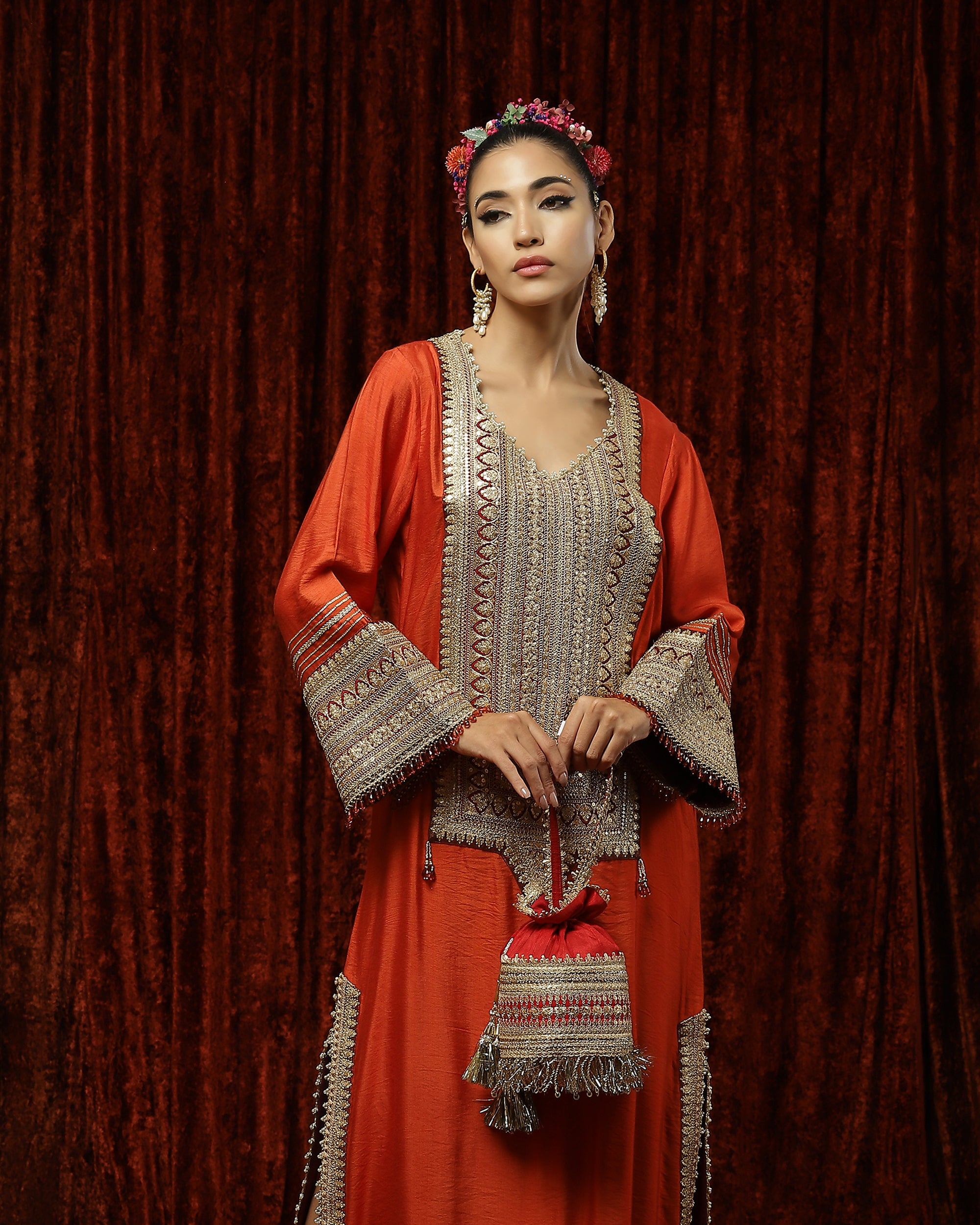 Orange & Maroon Kurta Kaftan
