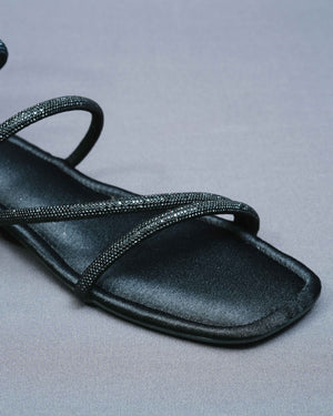 Open Toe Vegan Suede Black Panther Flats