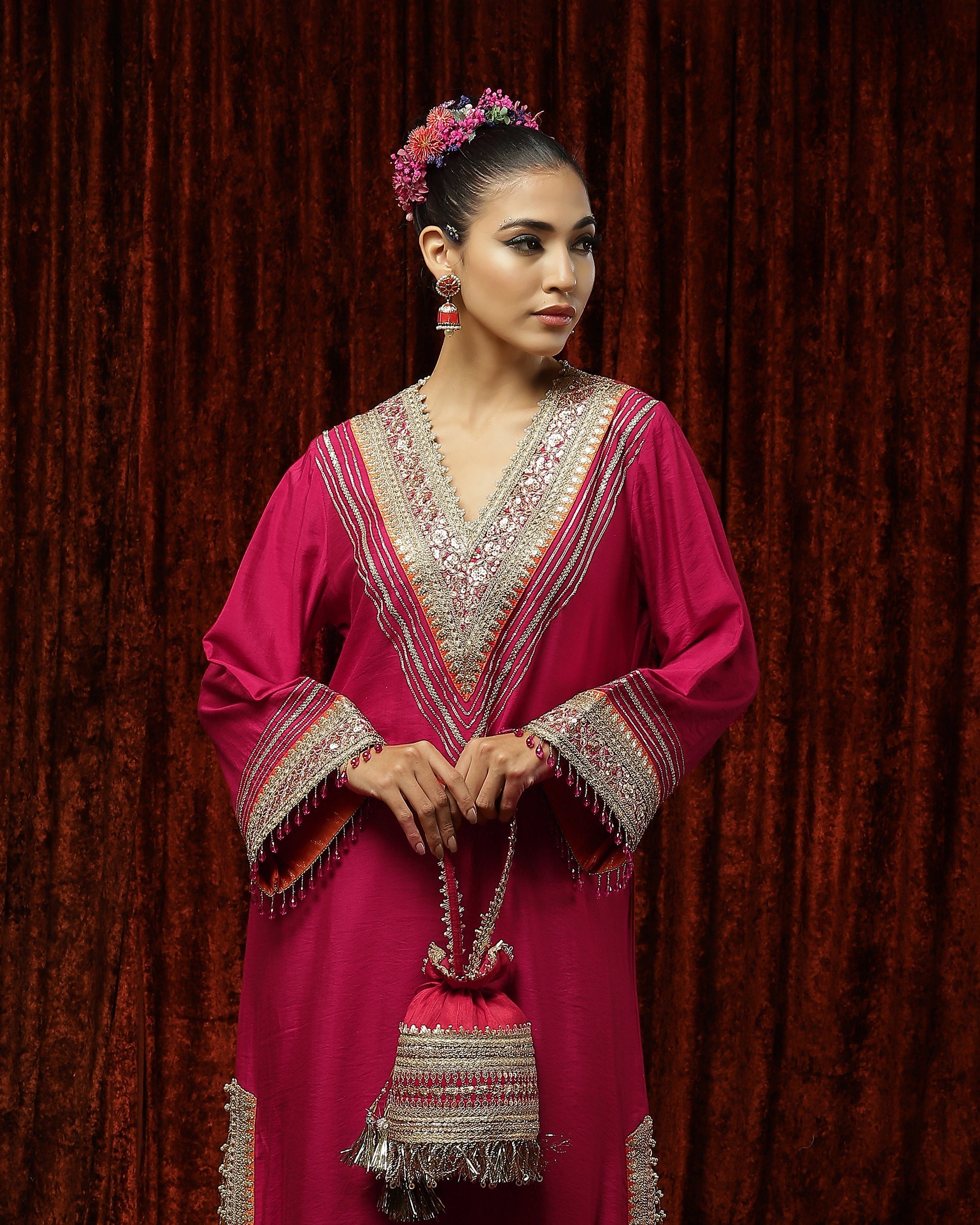 Rani Pink & Orange Kurta Kaftan
