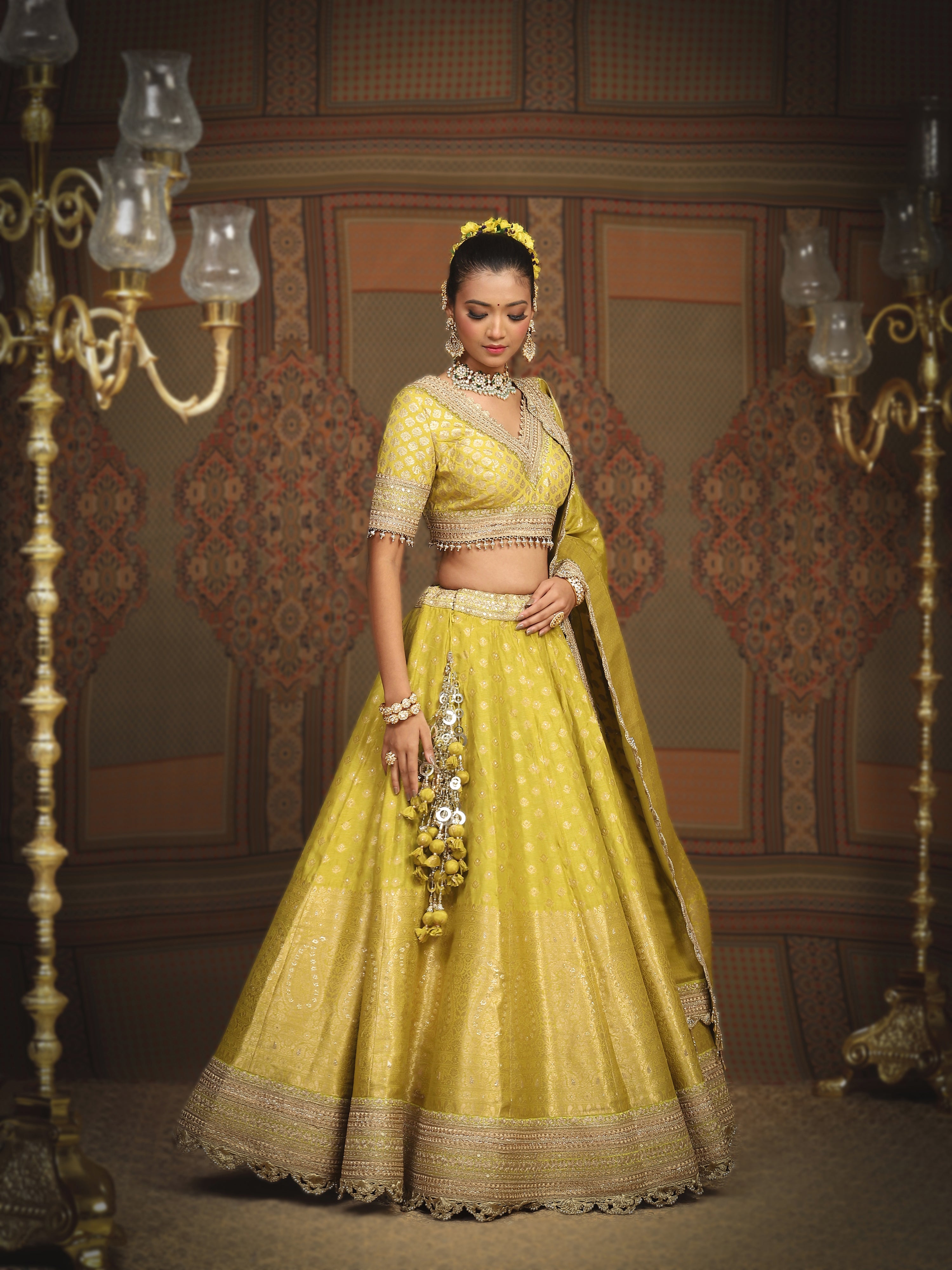 Lemon Green Banarasi Lehenga Set
