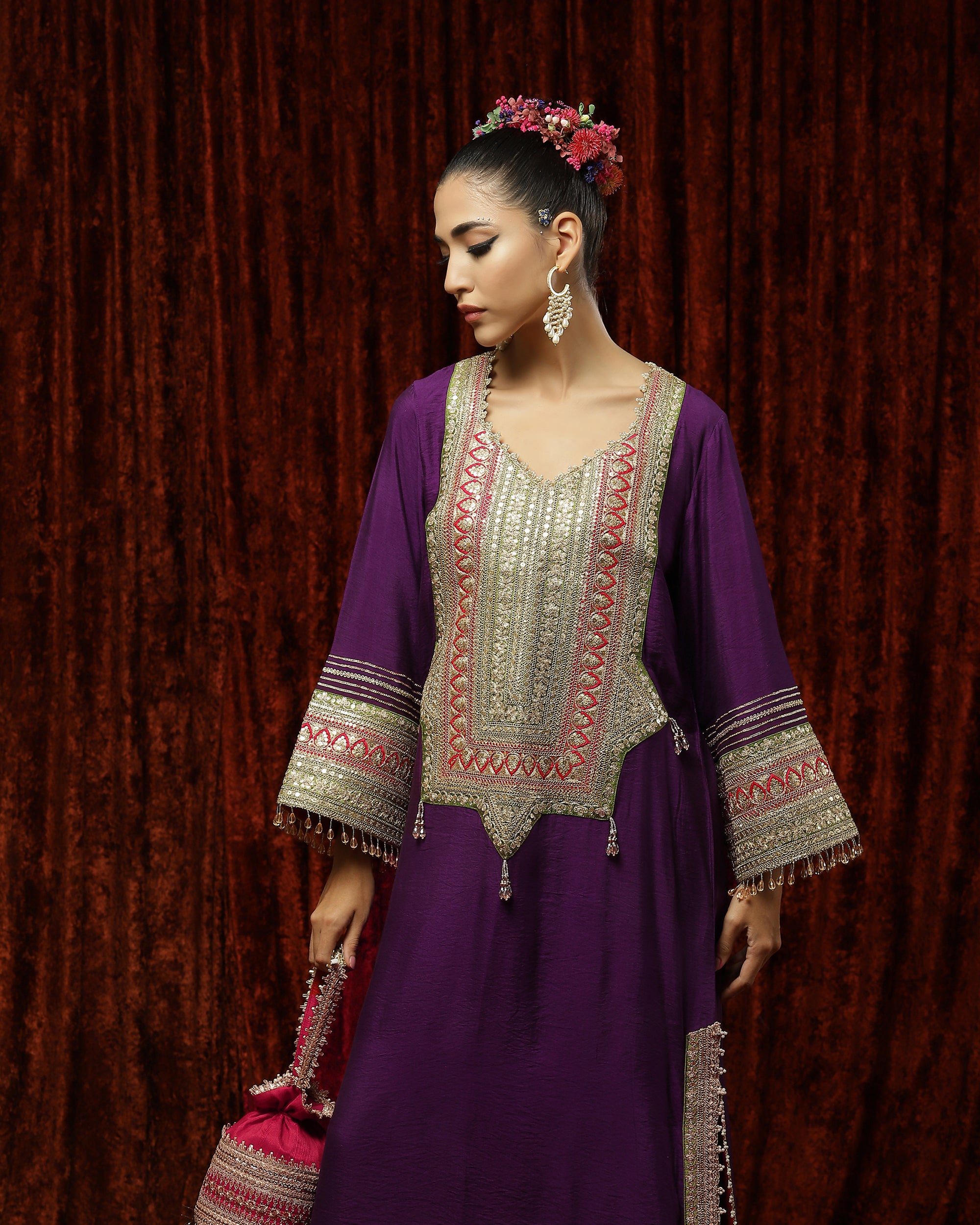 Purple, Rani Pink & Oliv Green Kurta Kaftan