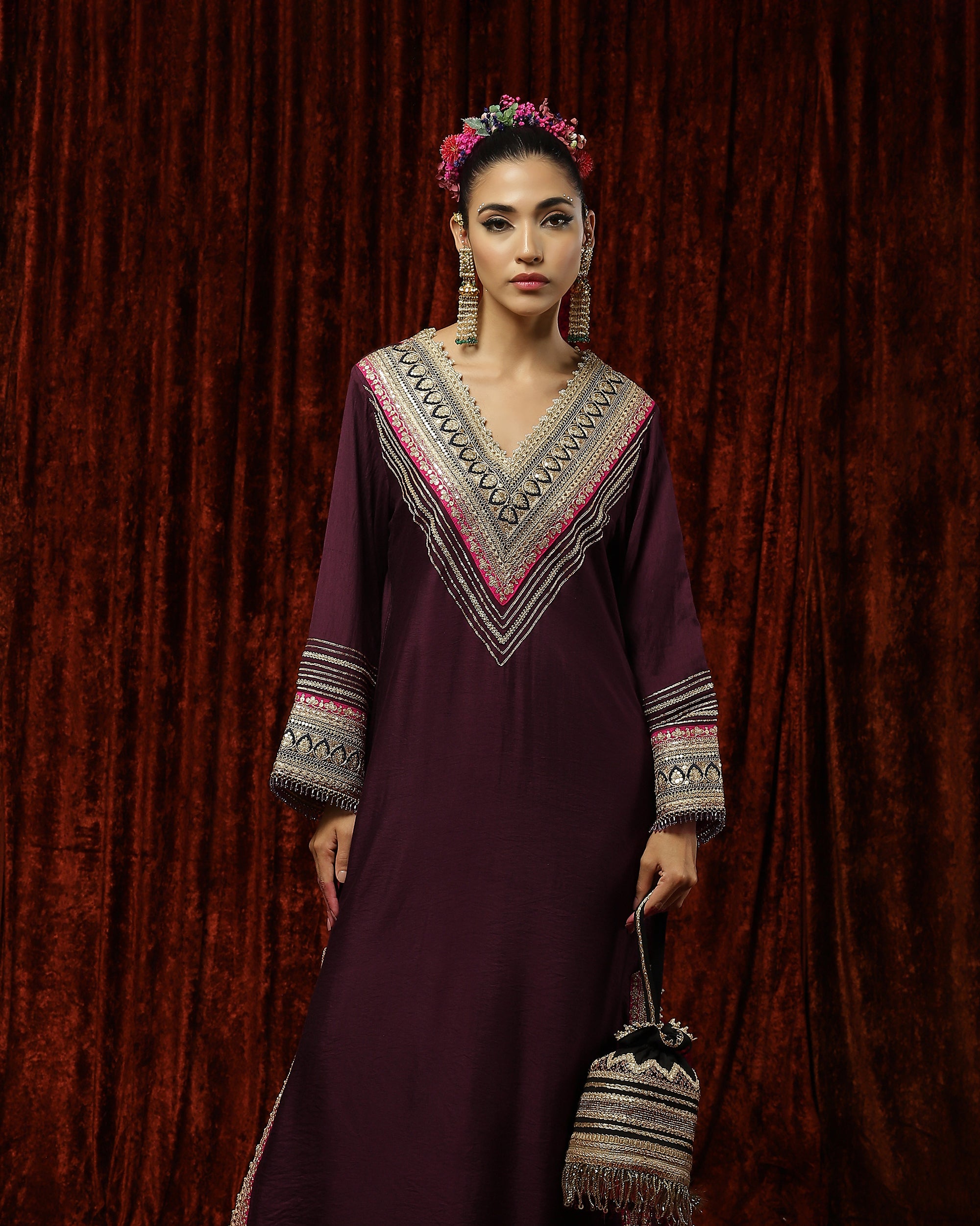 Wine,Rani Pink & Blue Kurta Kaftan