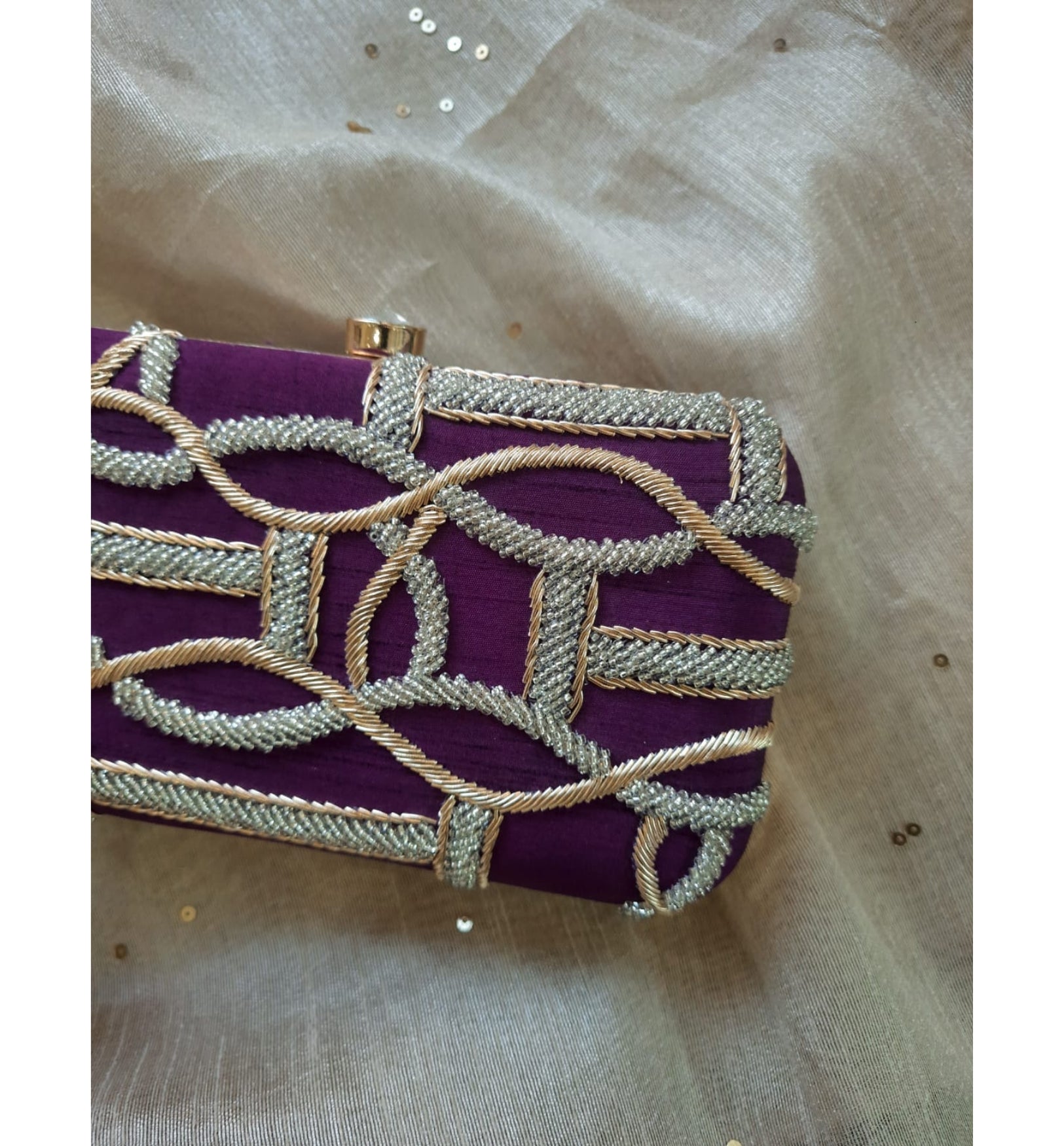 Indo-Zardozi Purple Clutch
