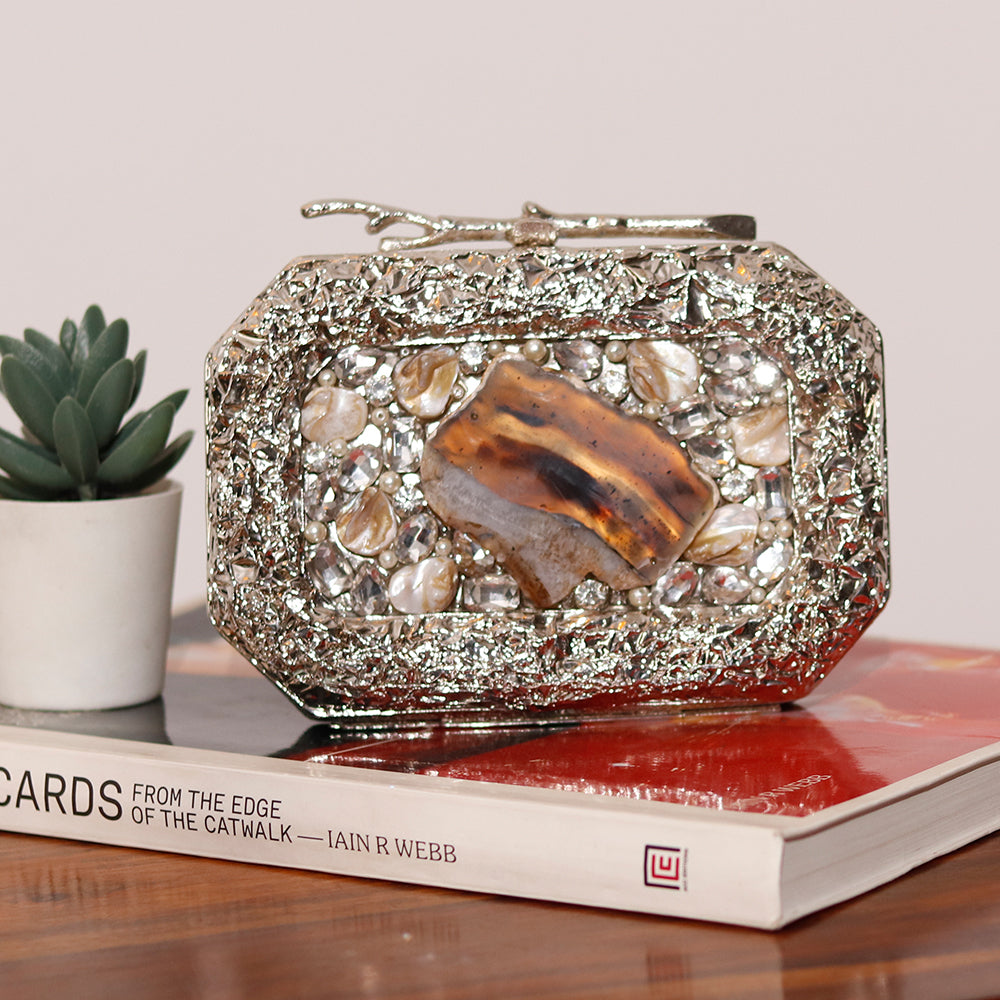 THE TAN CLAN Burj Embellished Agate Stone Clutch