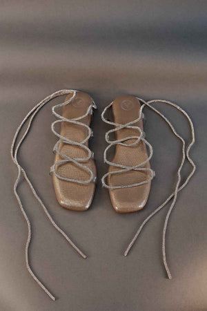 Gold Stringy Shoe Lace Flats Sandal