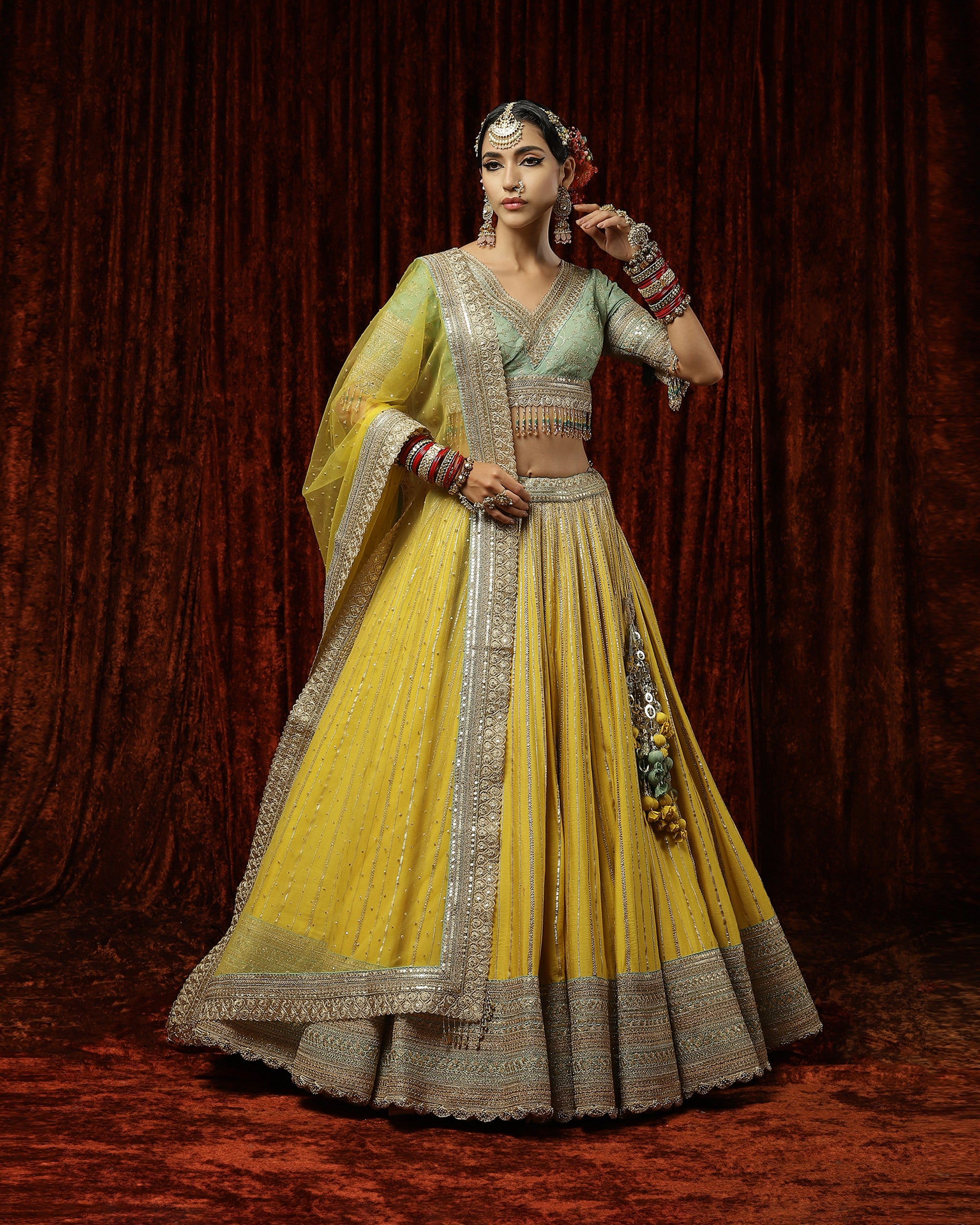 Lemon Yellow & Sea Green lehenga set