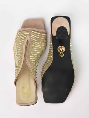 Gold Open Toe Shark Net Studed Heels