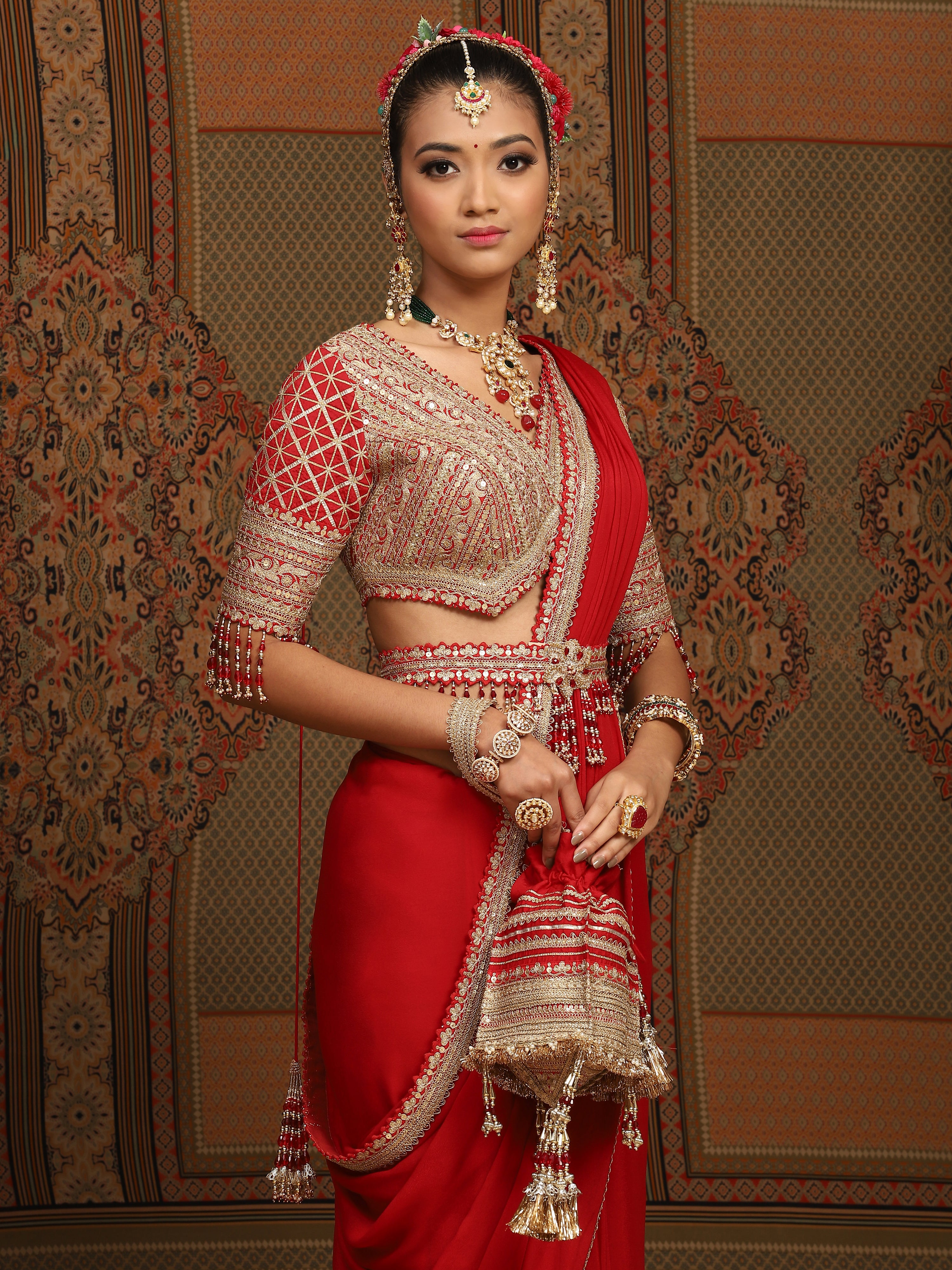 Red Saree & Blouse Set