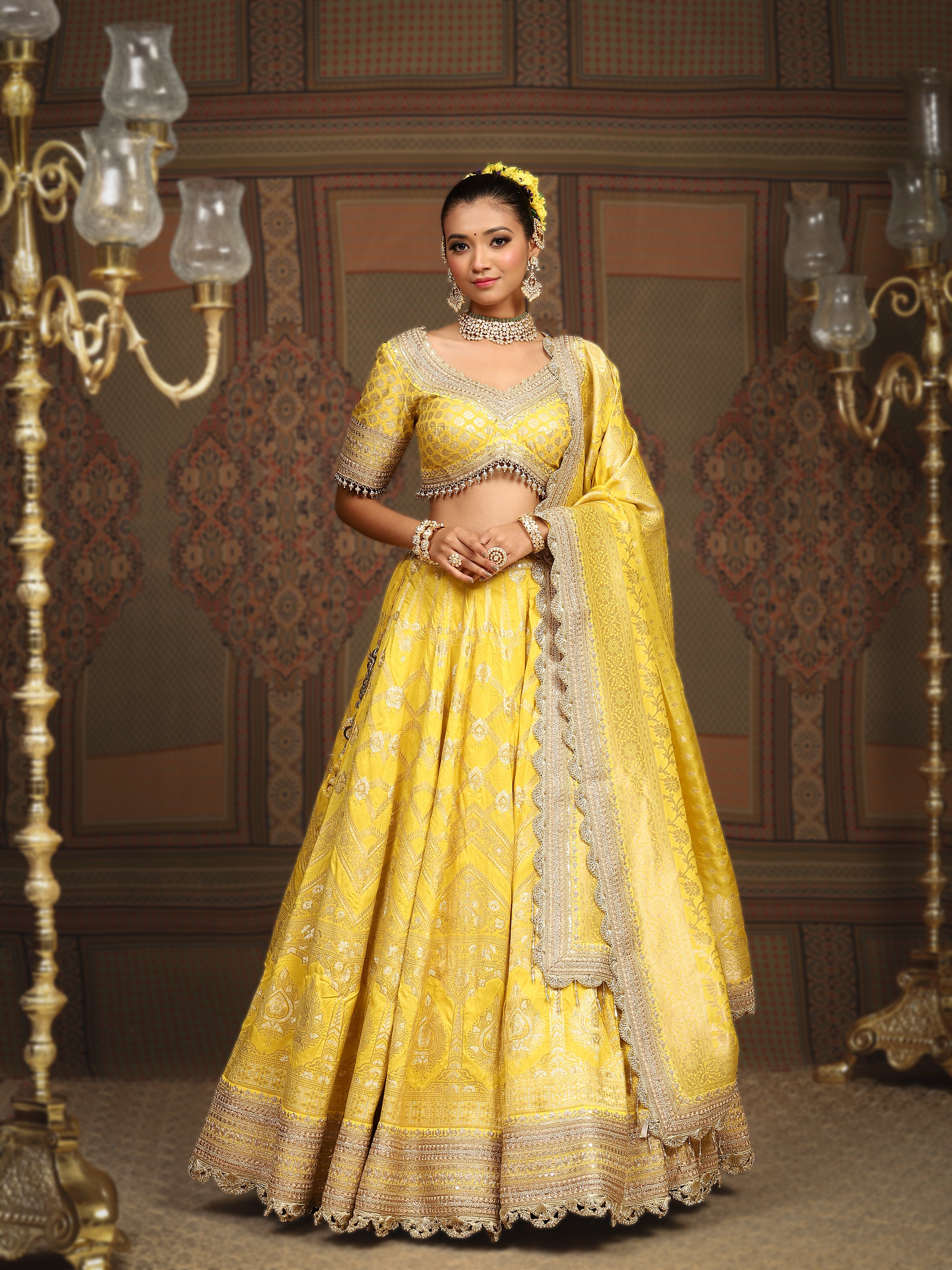 Lemon Yellow Banarasi Lehenga Set