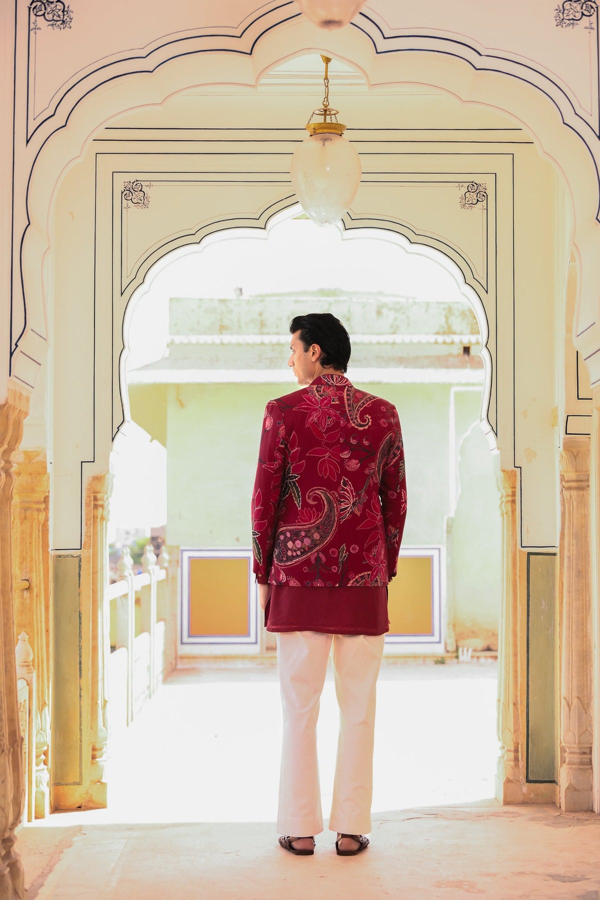 Printed Achkan With Pintuck Kurta & Stright Pant