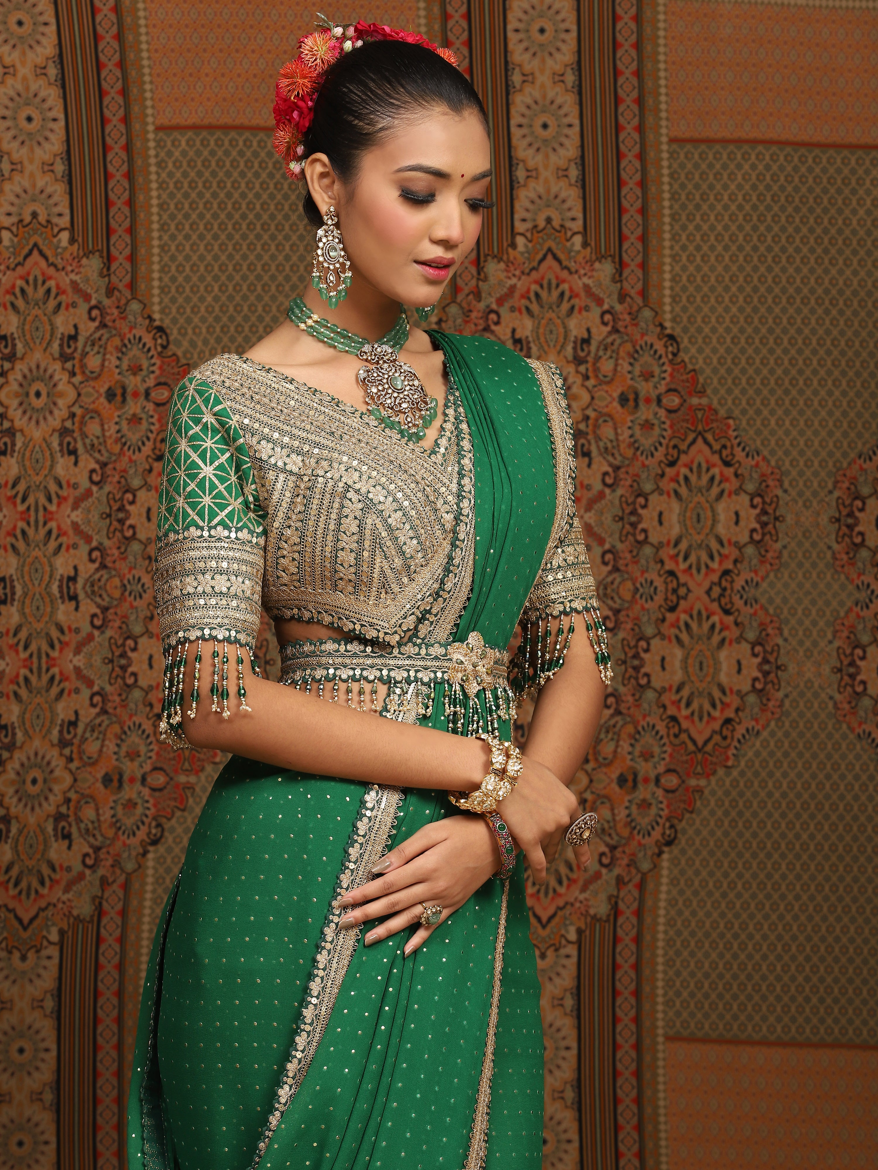 Emerald Green Saree & Blouse Set