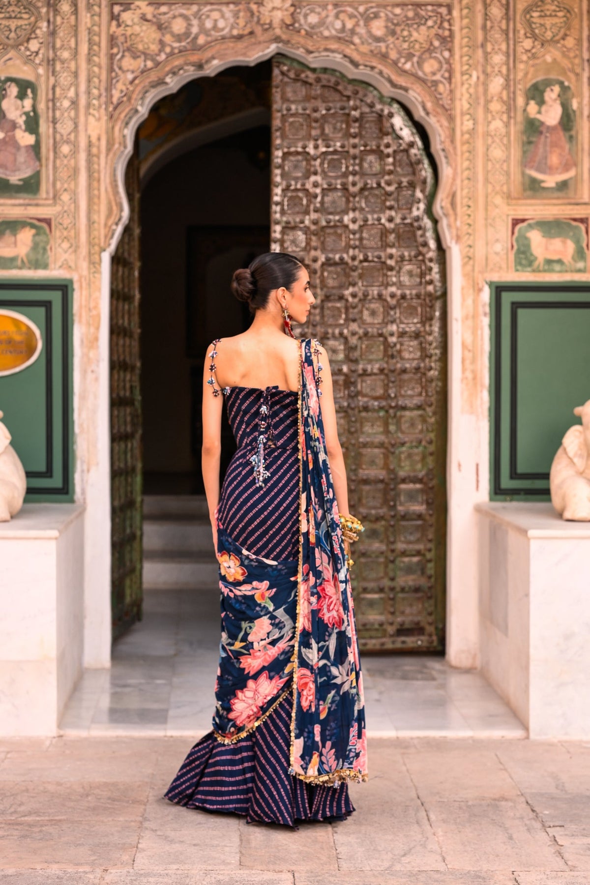 Pristriched Saree With Corset Blouse