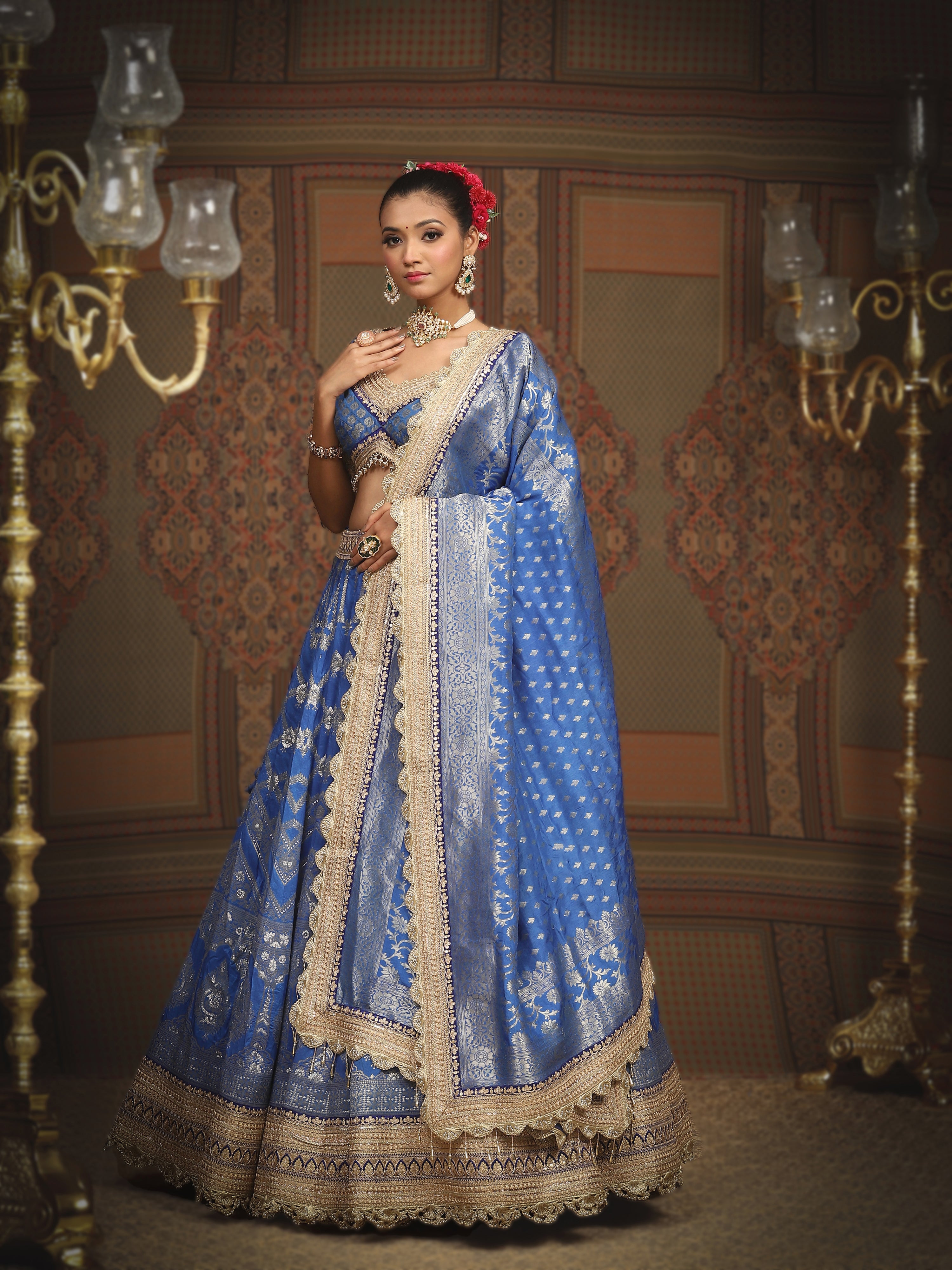 Electric Blue Banarasi Lehenga Set