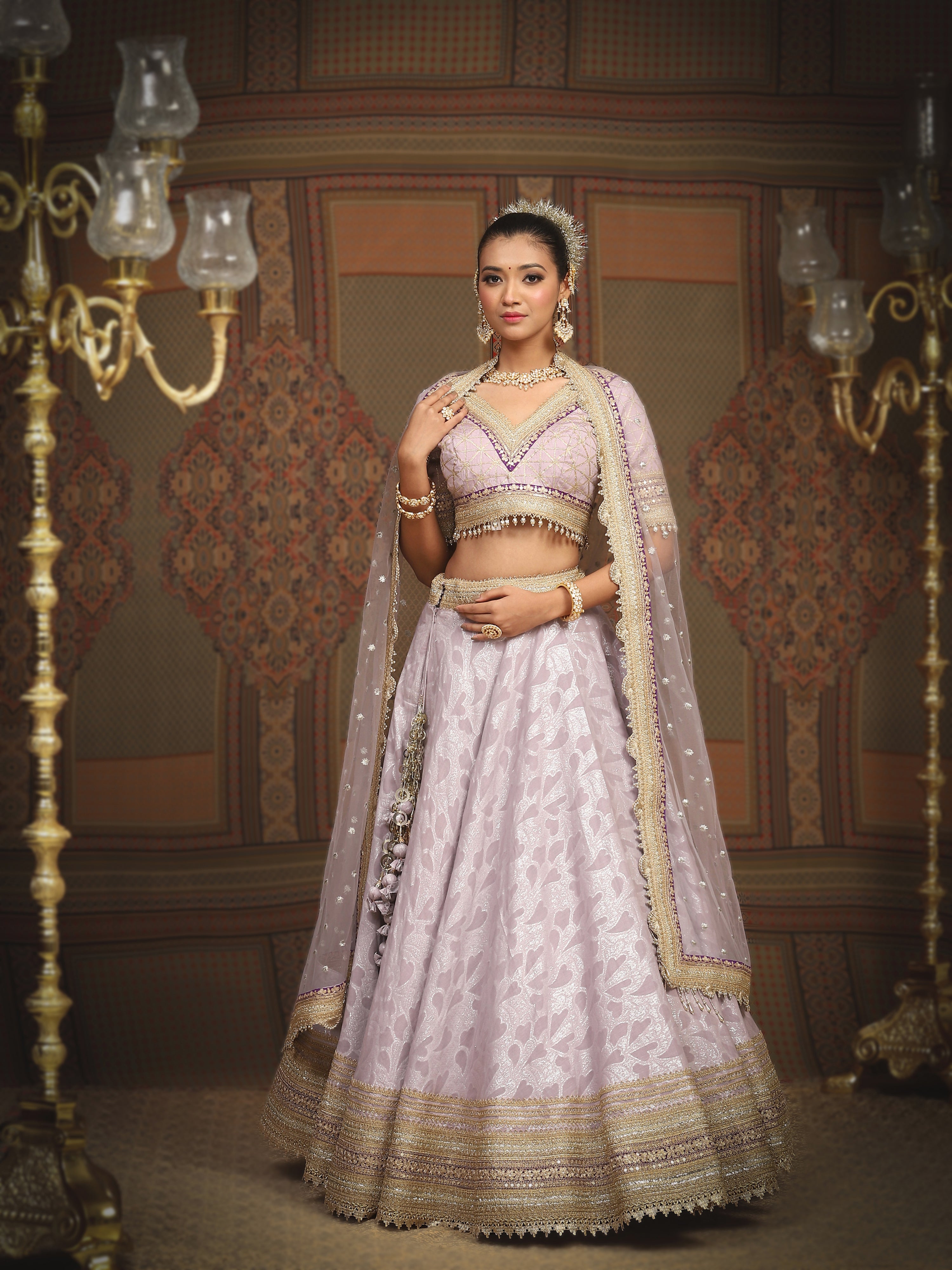 Lavender And Maroon Lehenga Set