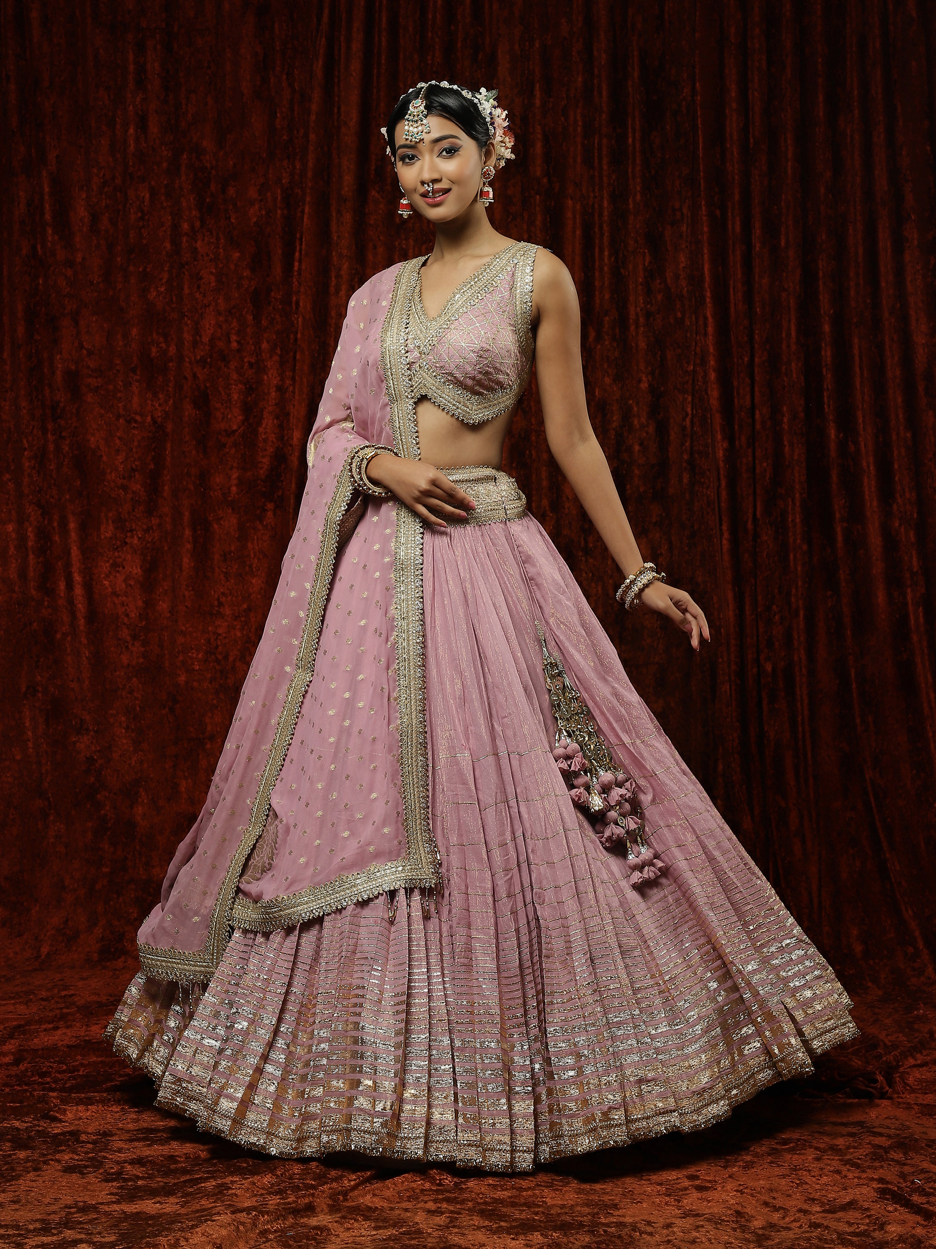 Lilac Crinkle Gota Lehenga Set