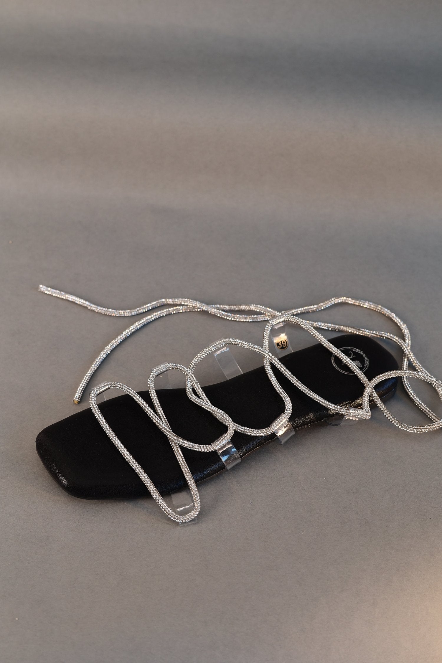 Women's Open Toe Black Stringy Shoe Lace Flats Sandal