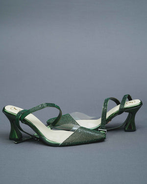Closed Toe Faux Leather Green Sleek Cheek Heels