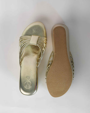 Gold Open Toe Slip-on closure Biscuit Wedge