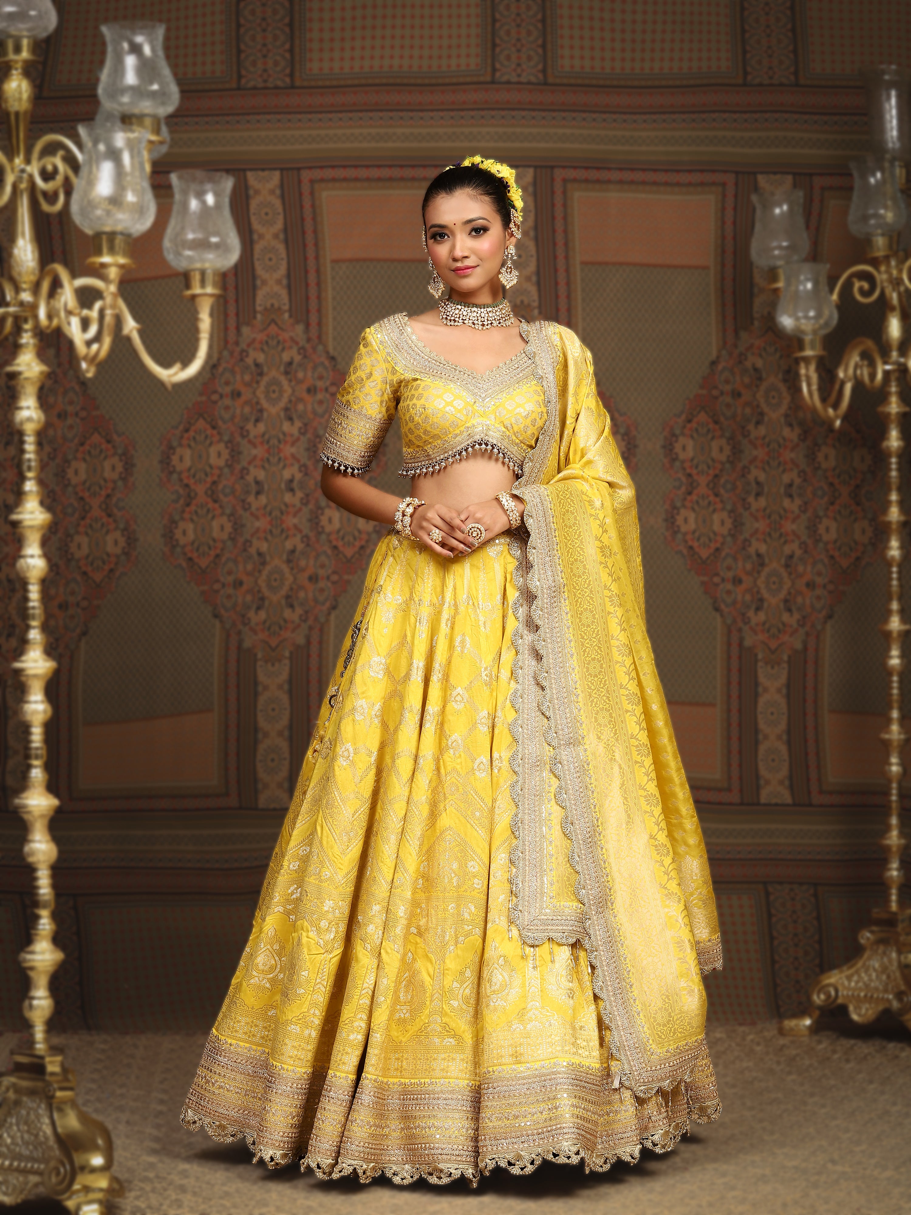 Lemon Yellow Banarasi Lehenga Set