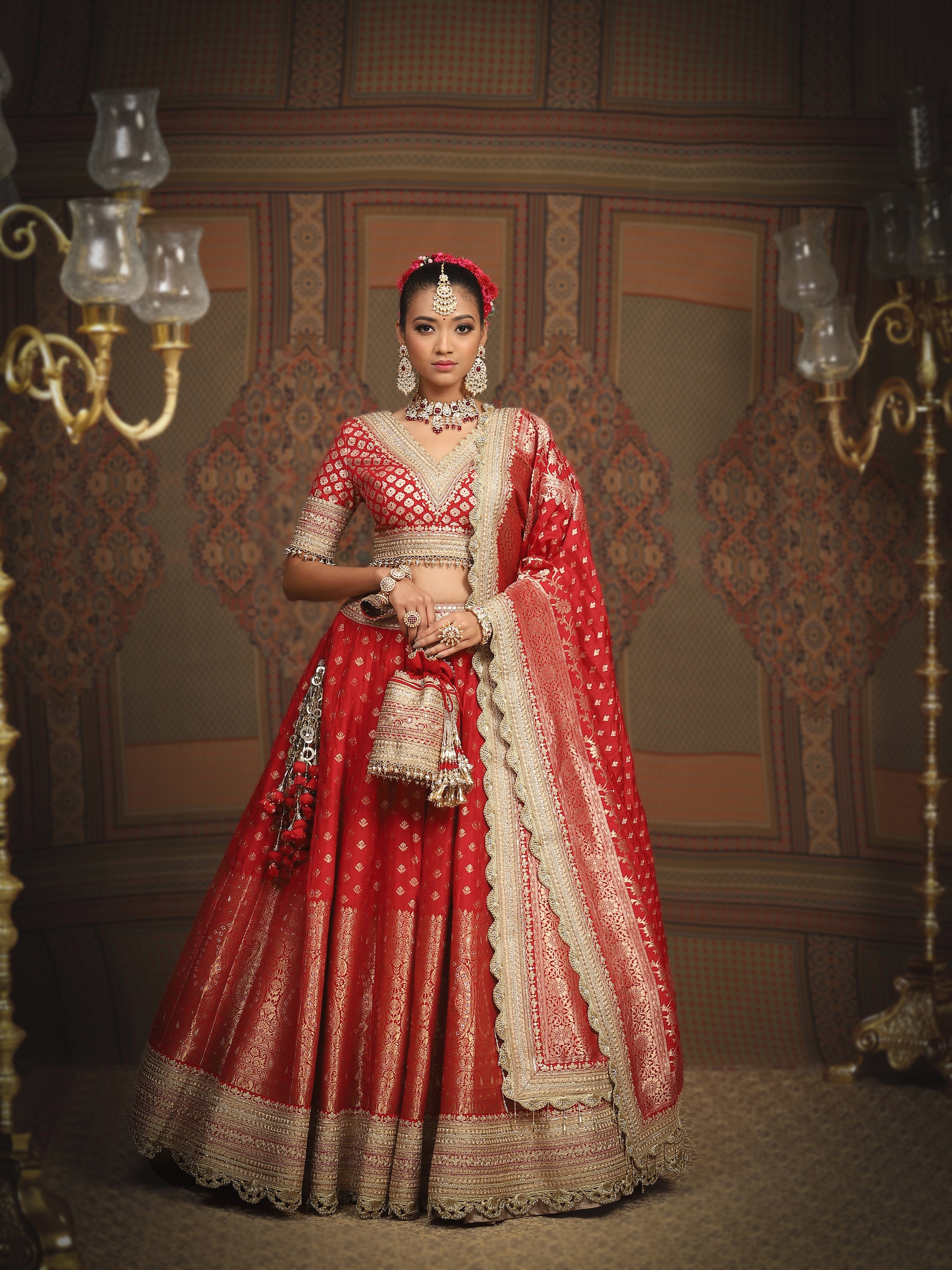Red Banarasi Lehenga Set