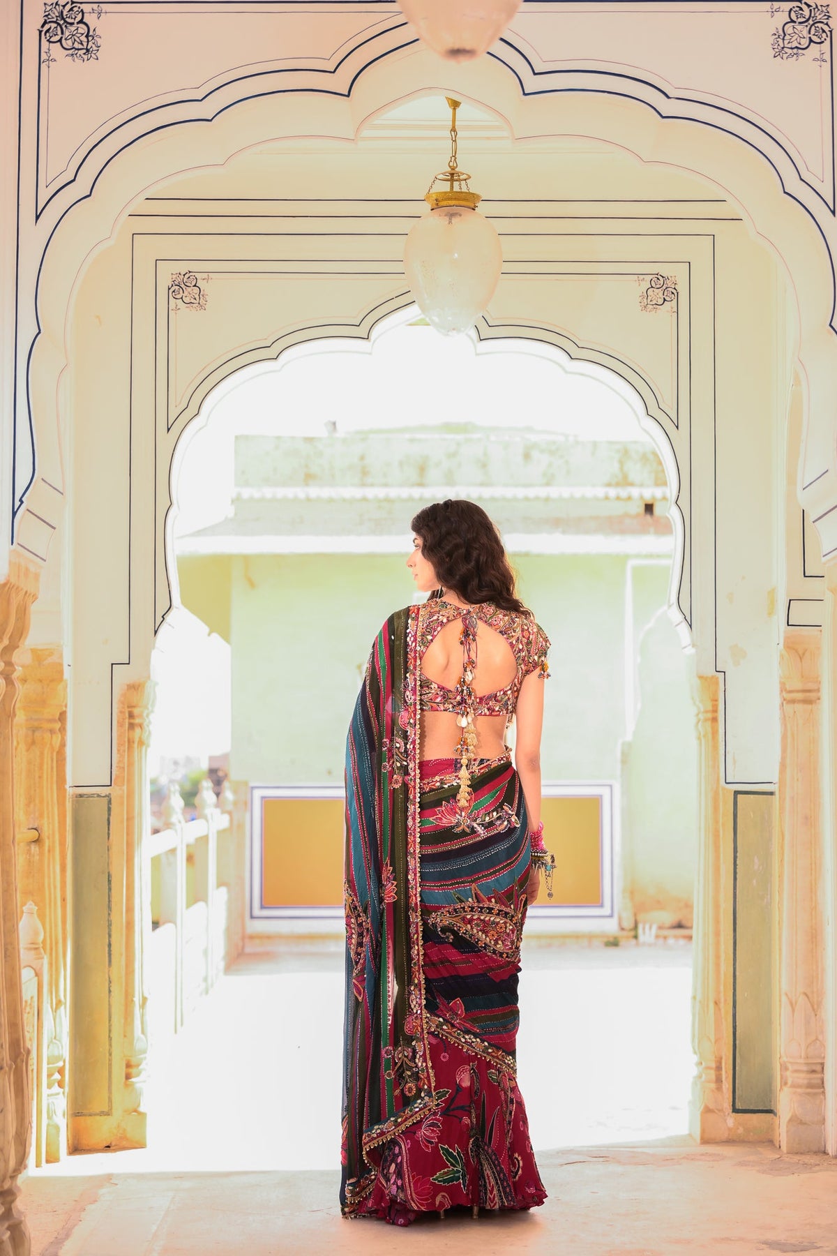 Prestiched Saree With Highlighted Open Palla Emb Blouse