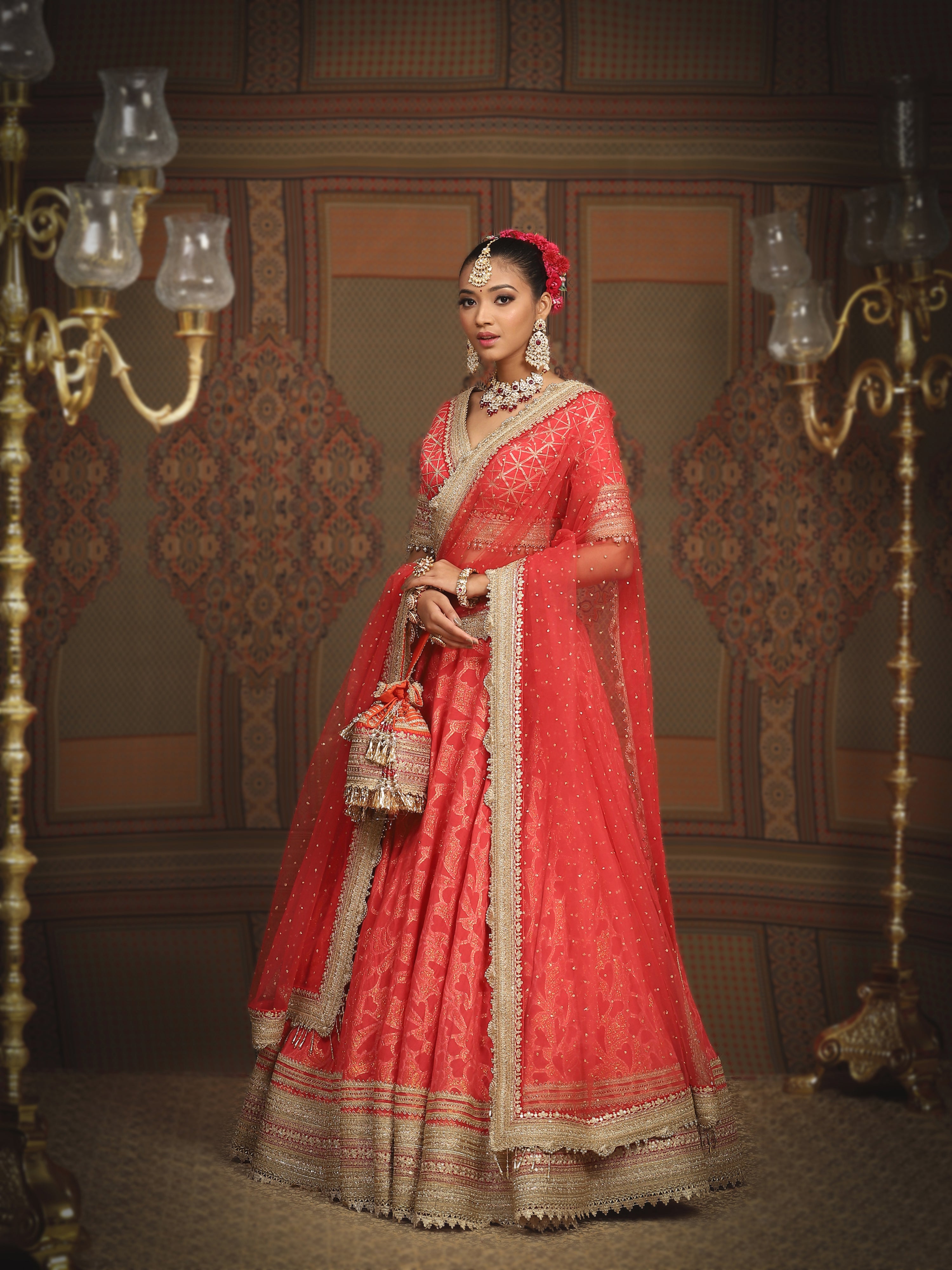 Watermelon Red And Red Lehenga Set