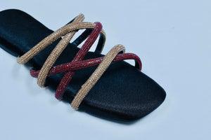 Red & Black Multi string Open Toe Flats