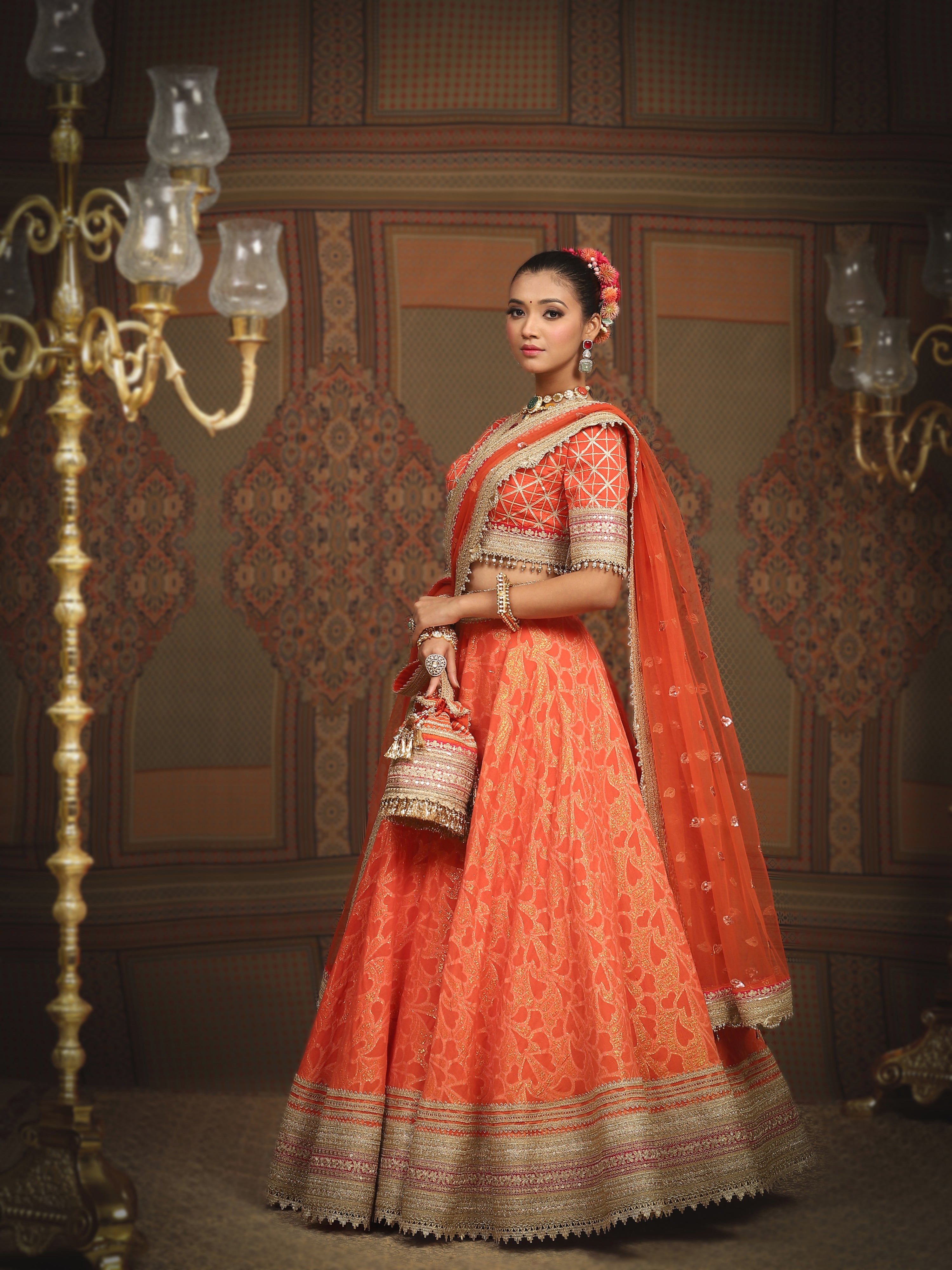 Orange And Rani Pink Lehenga Set