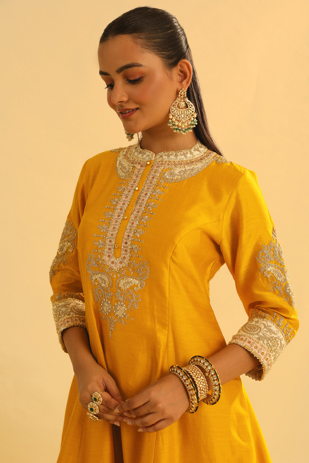 Amani - Mustard A-line Kurta with Salwar & Dupatta