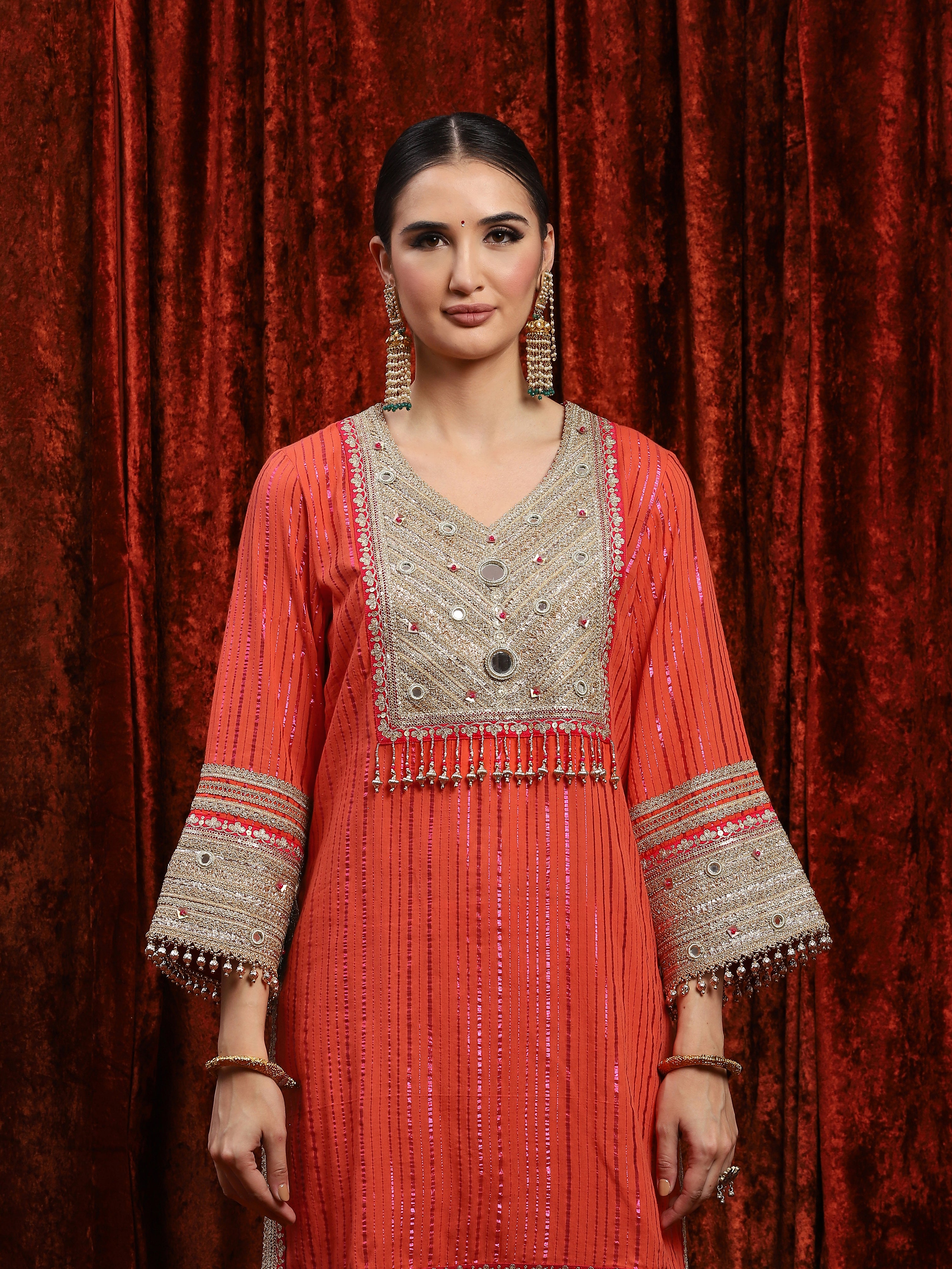 Orange & Rani Pink Kurta Sharara Dupatta Set