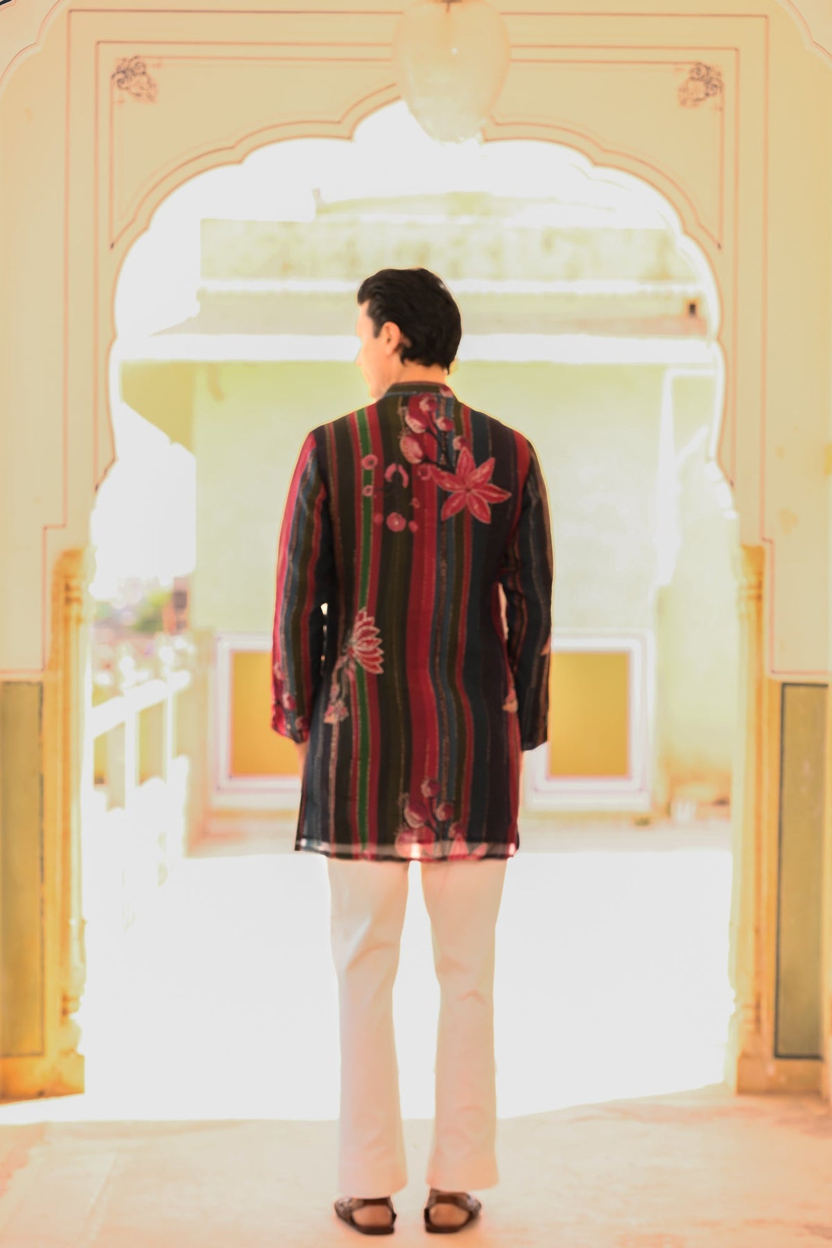Printed Organza Kurta With Beige Straight Pant