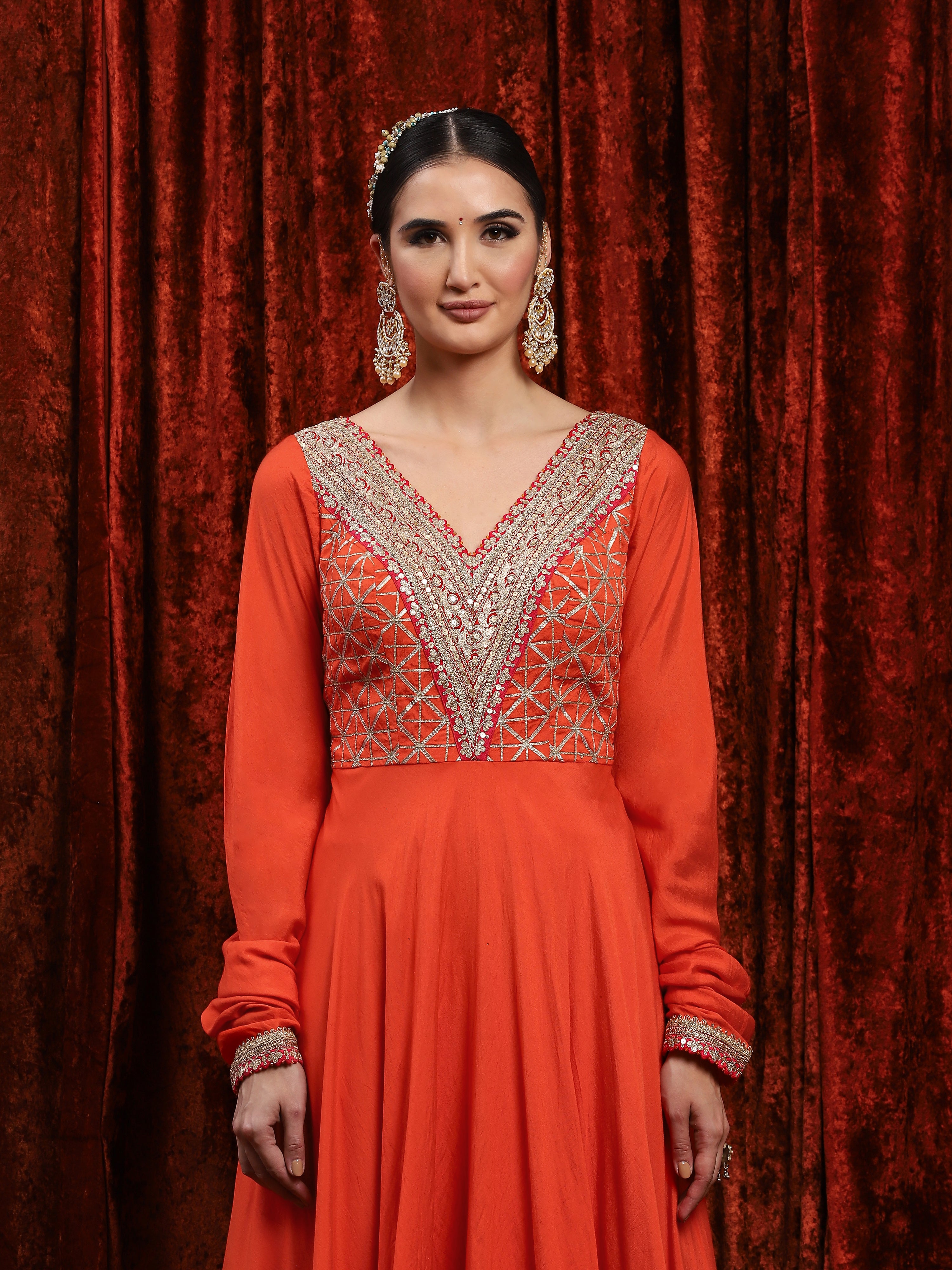 Orange & Rani Pink Silk Chanderi Anarkali Suit