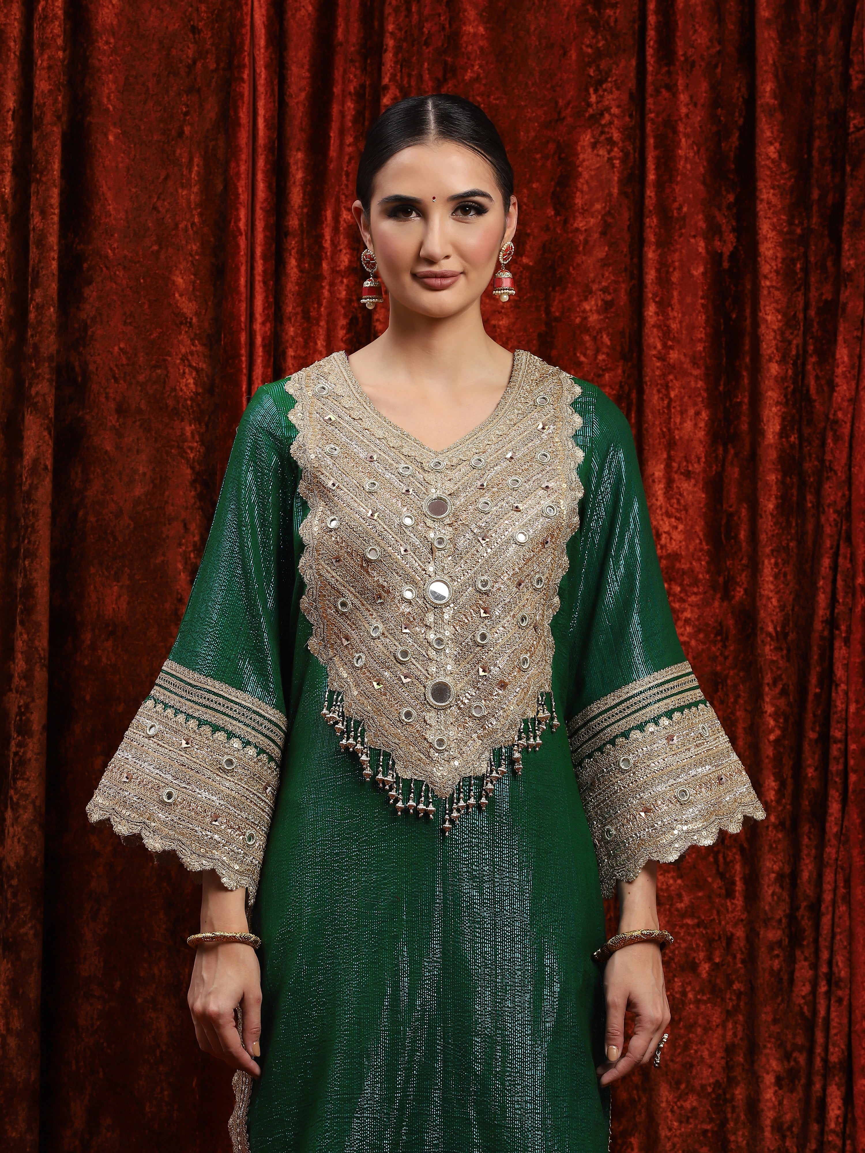 Dark Green Kurta Pant Dupatta Set