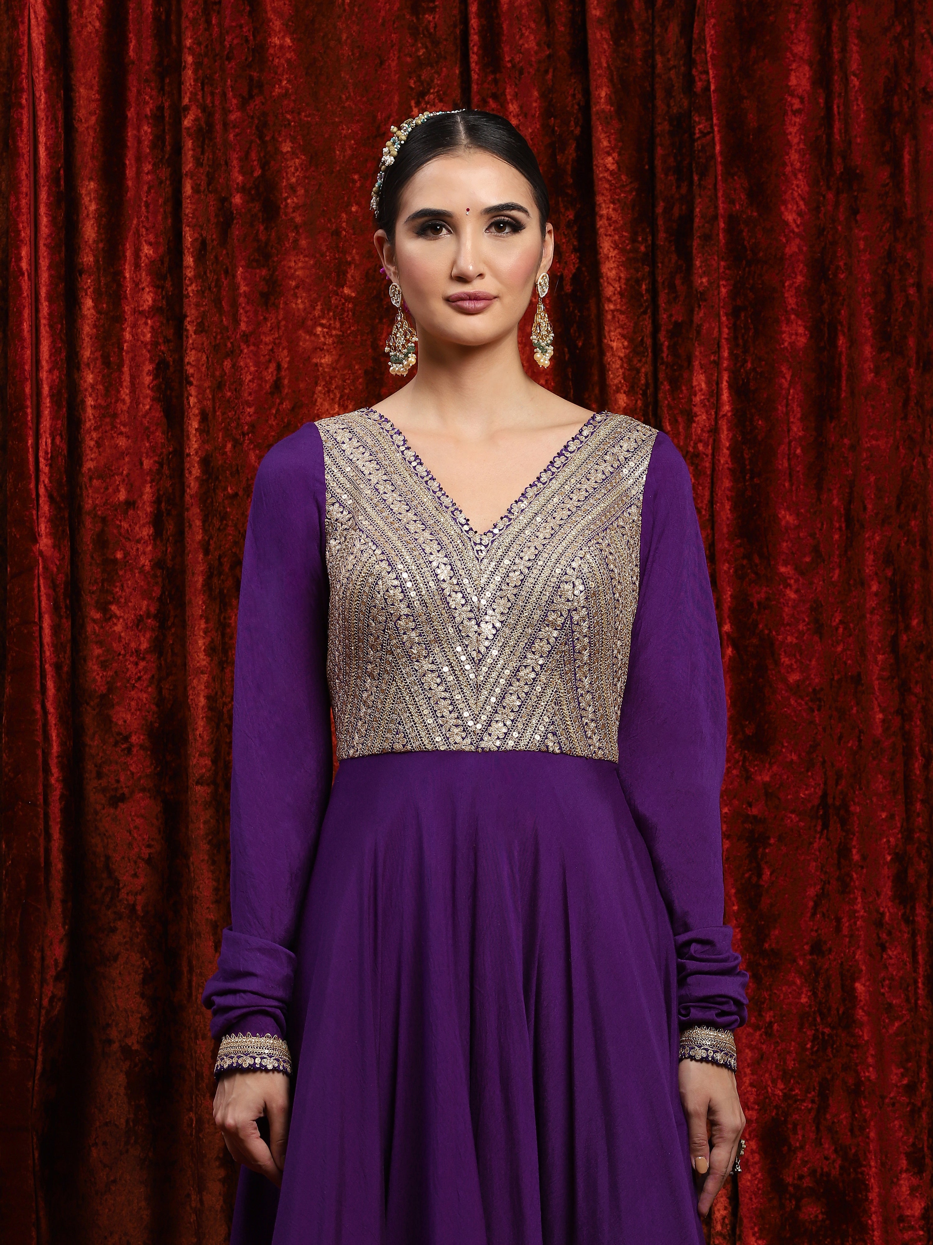 Purple Silk Chanderi Anarkali Suit