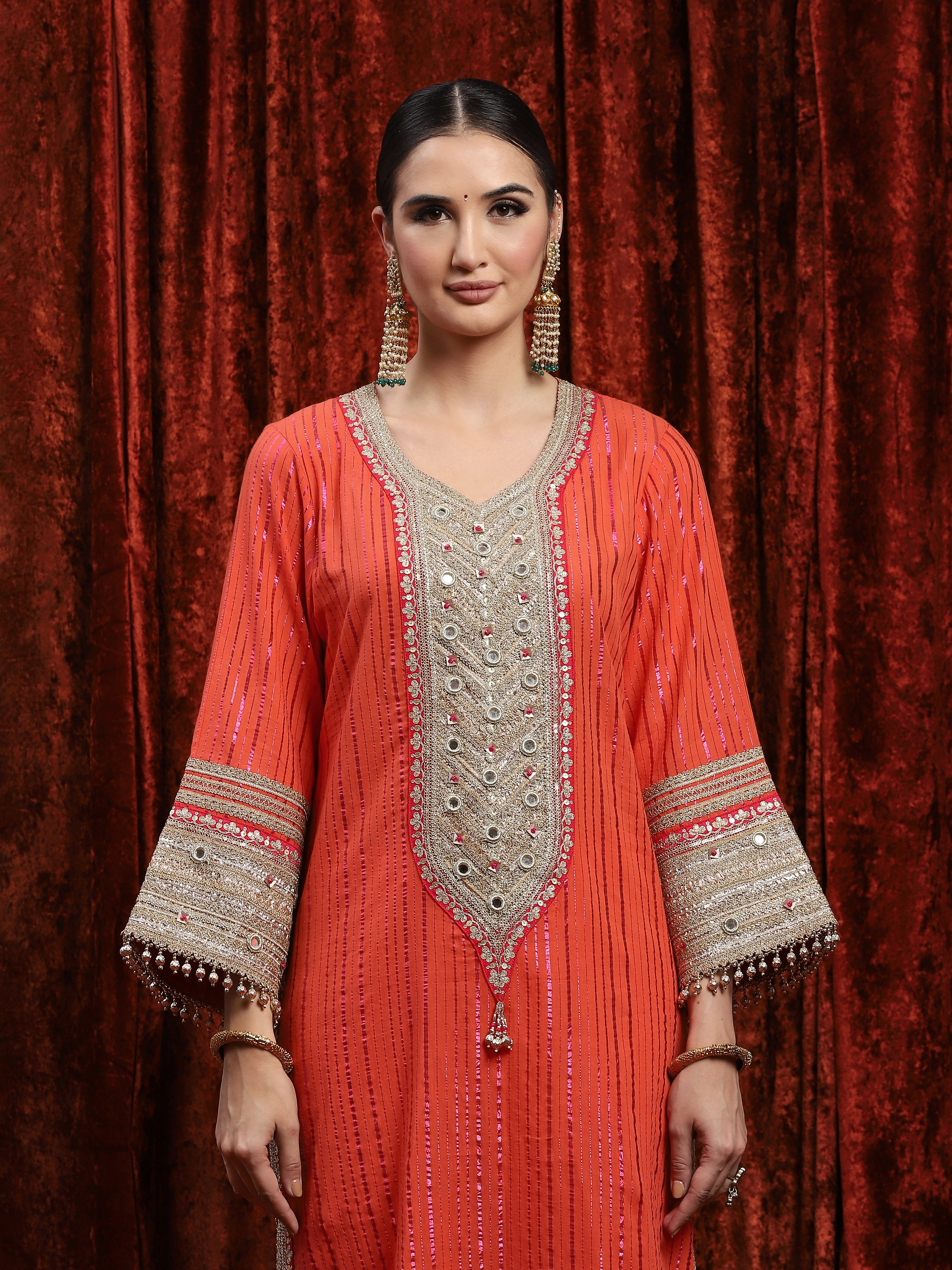 Orange & Rani Pink Kurta Pant Dupatta Set