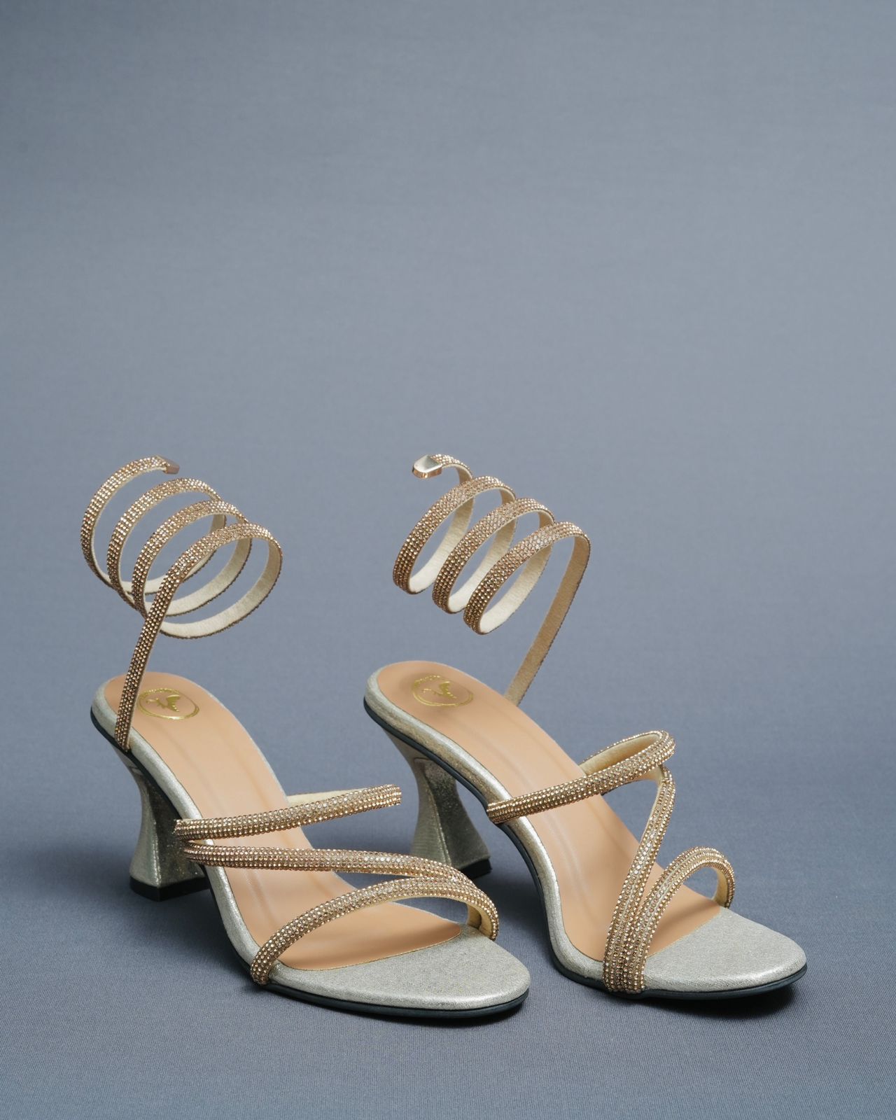 Women's Open Toe Champagne Gold Spring Heel Sandal