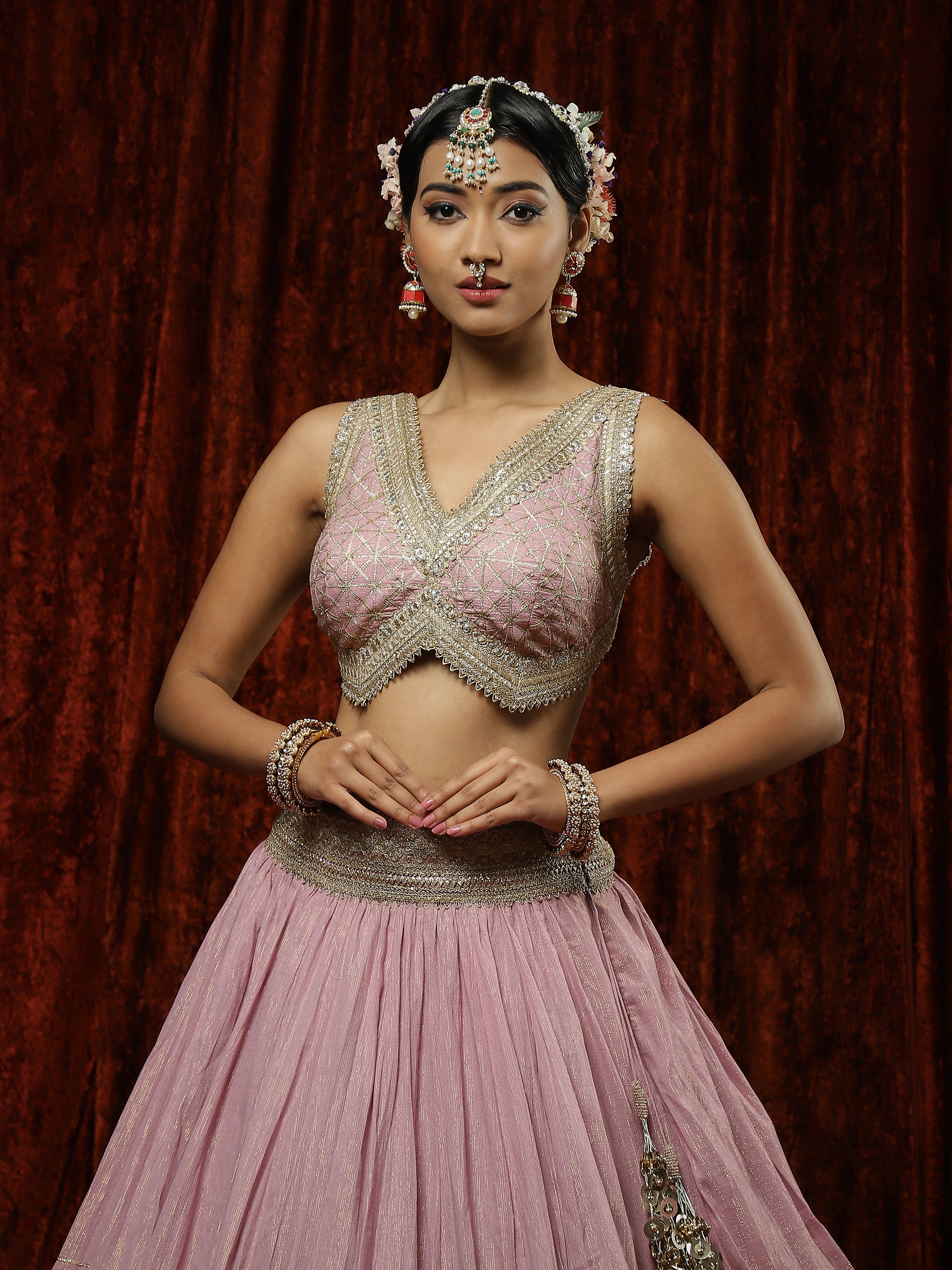 Lilac Crinkle Gota Lehenga Set