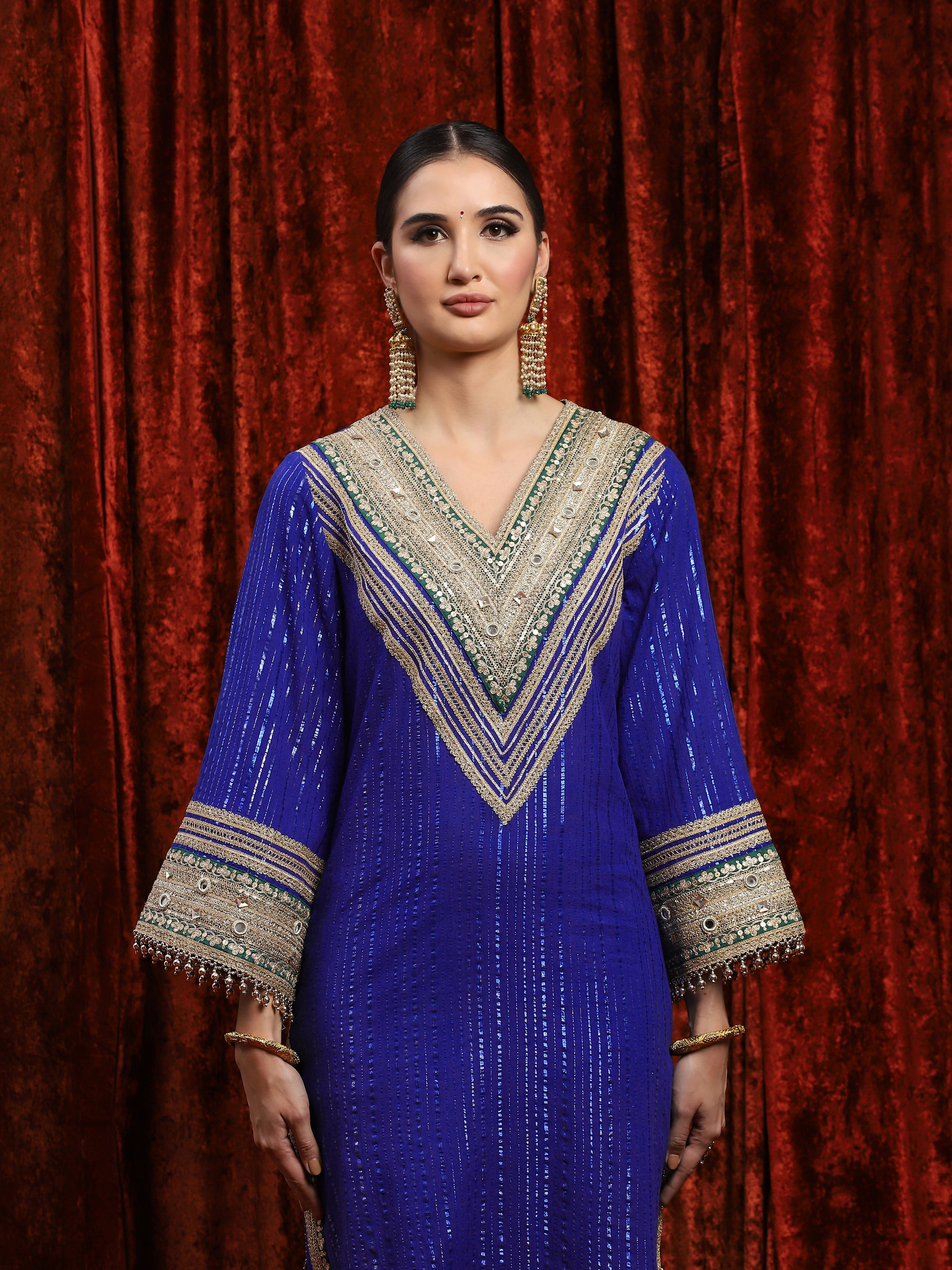 Electric Blue & Green Kurta Pant Dupatta Set