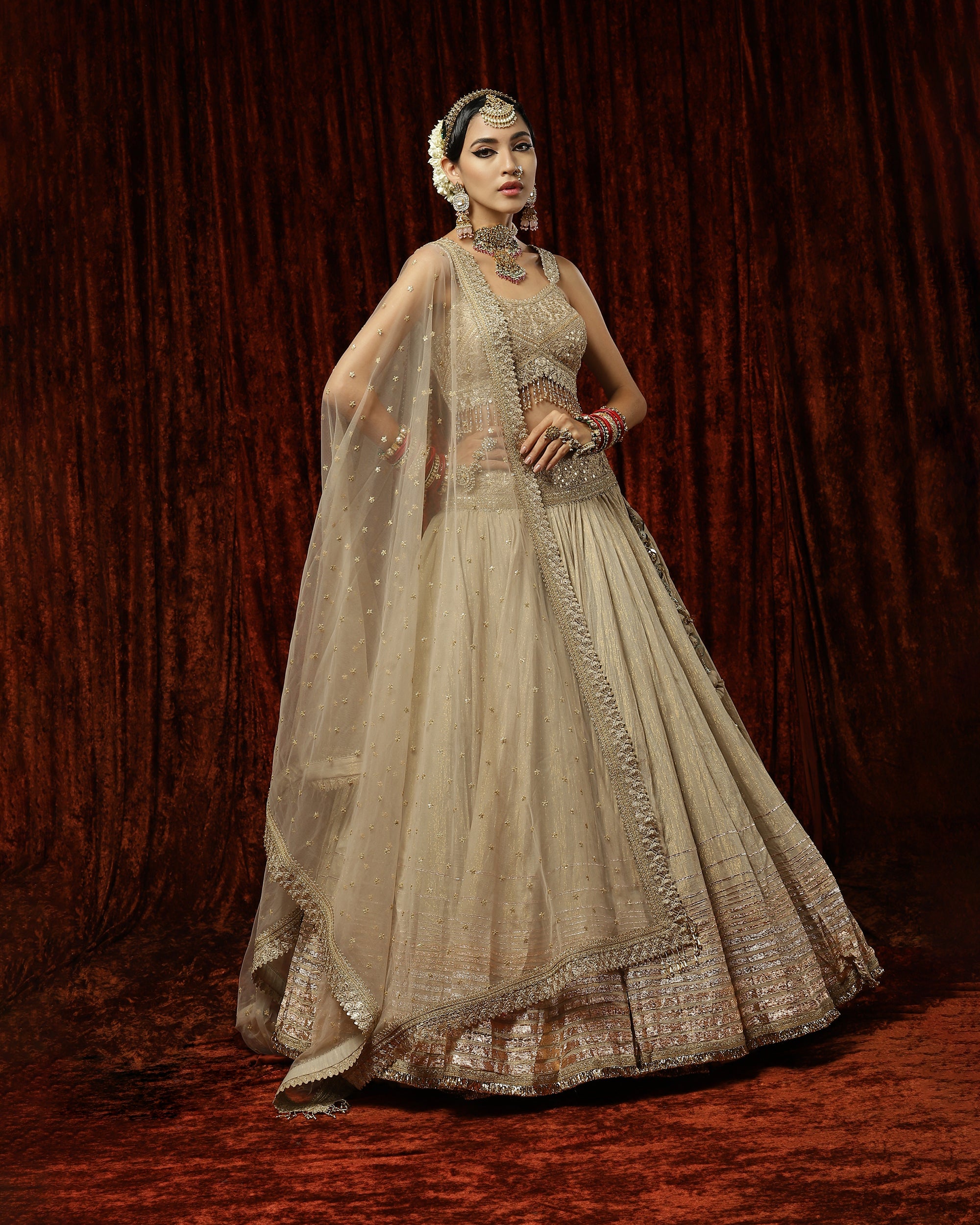 Light Gold Crinkle Gota Lehenga Set