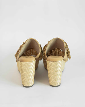Gold Open Toe Slip-on closure Mesh Wedge