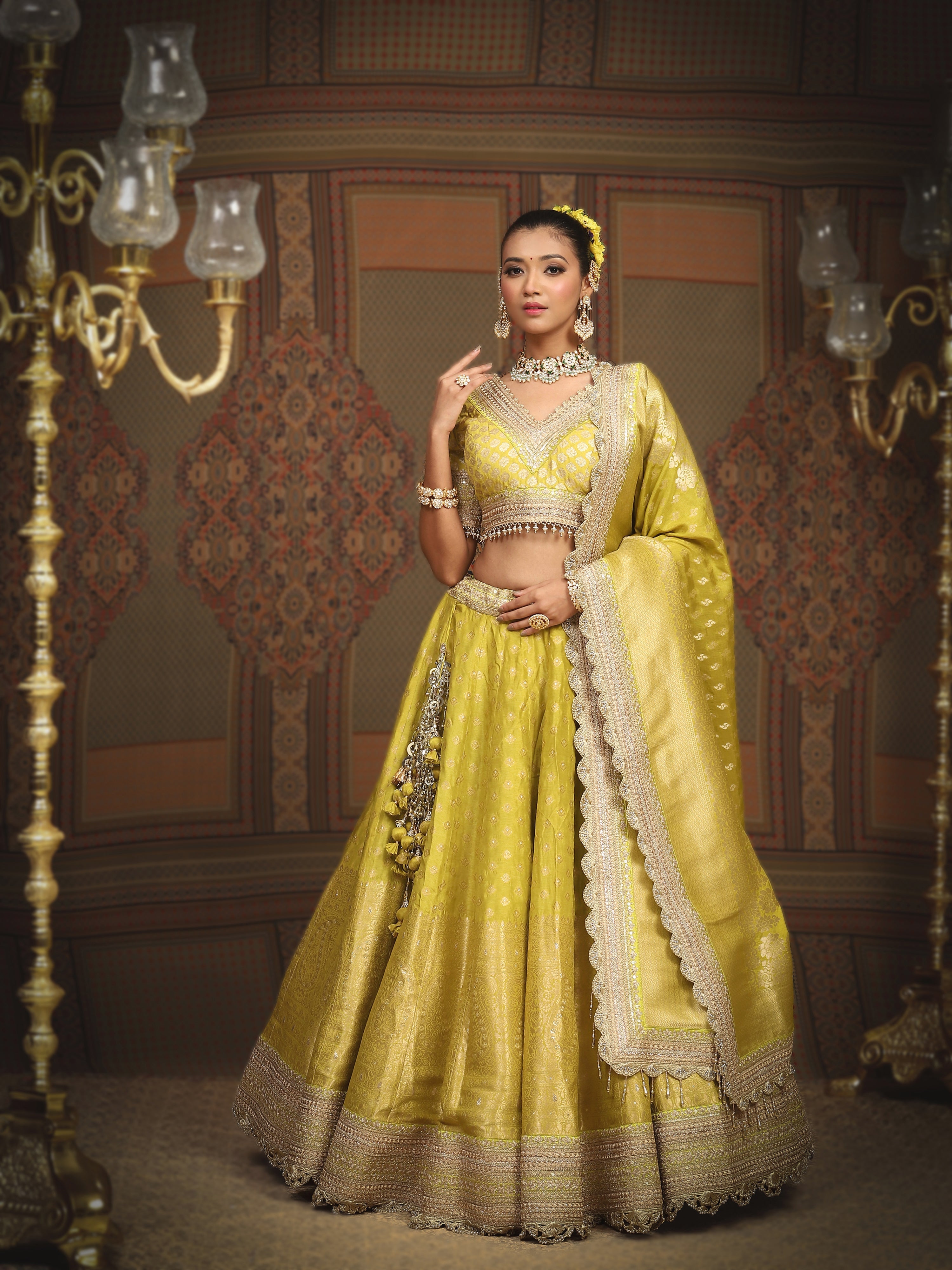 Lemon Green Banarasi Lehenga Set