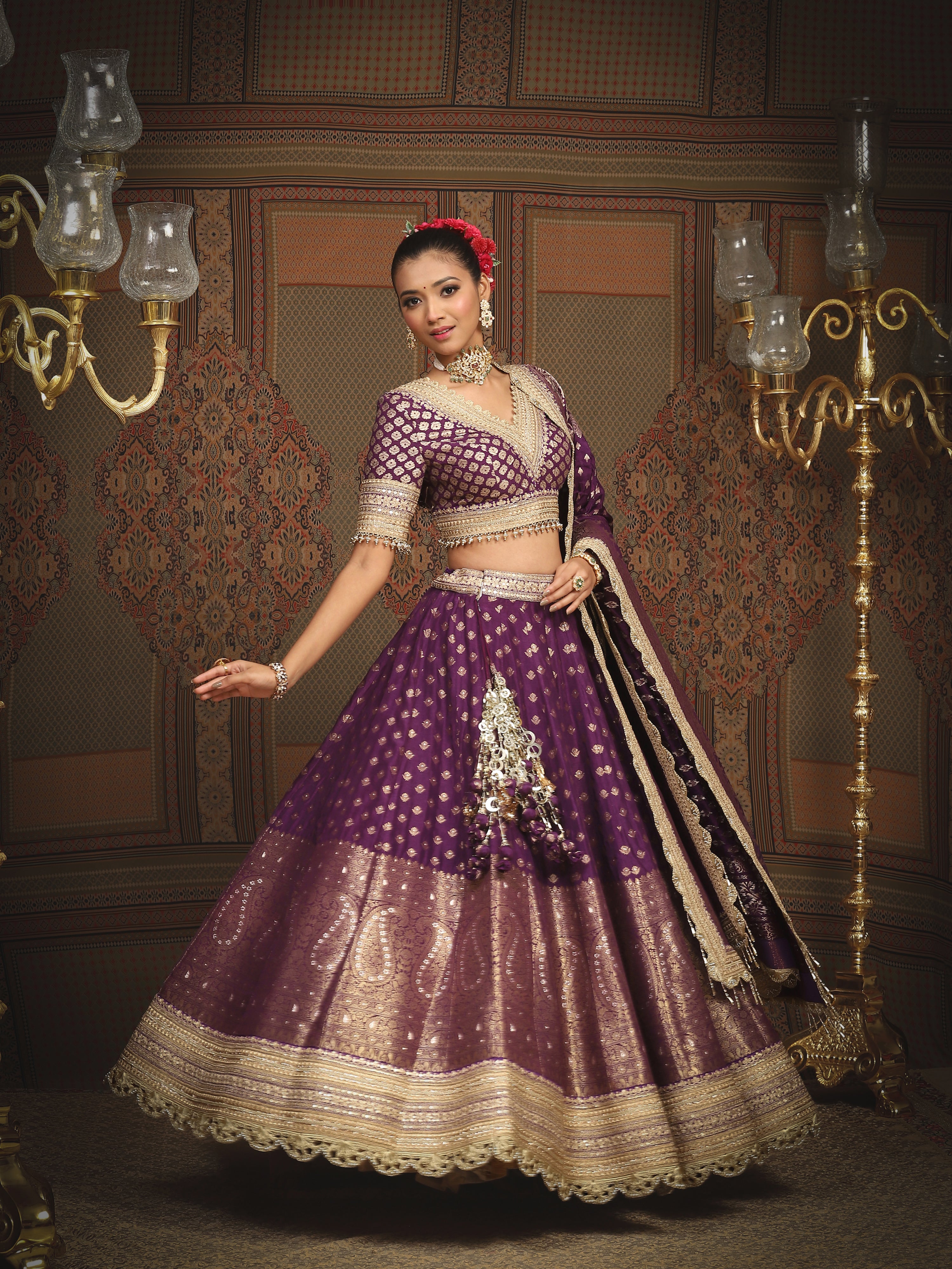 Dark Purple Banarasi Lehenga Set