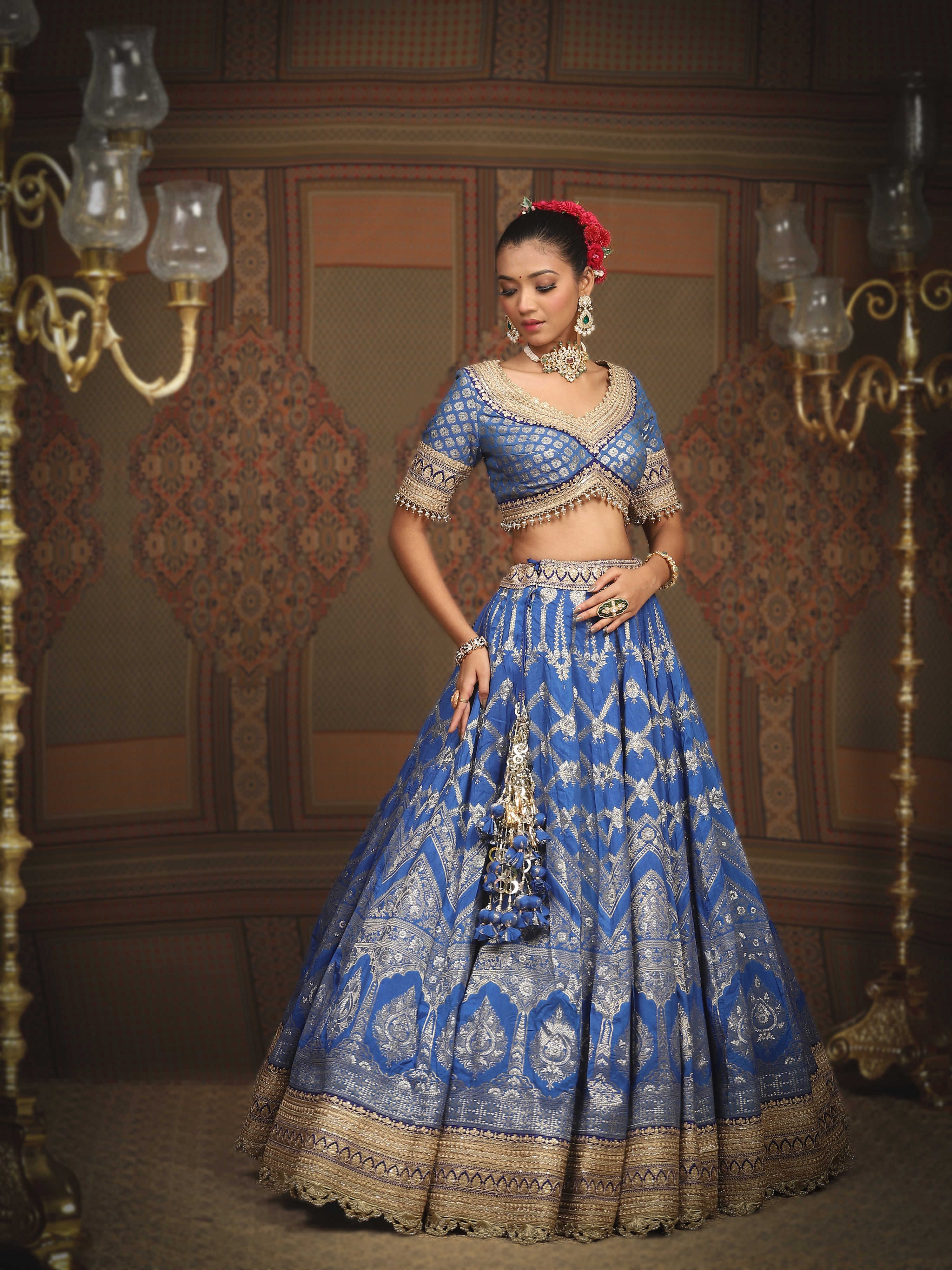 Electric Blue Banarasi Lehenga Set