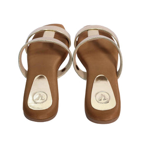 Gold Open Toe Slip on closure H Flats